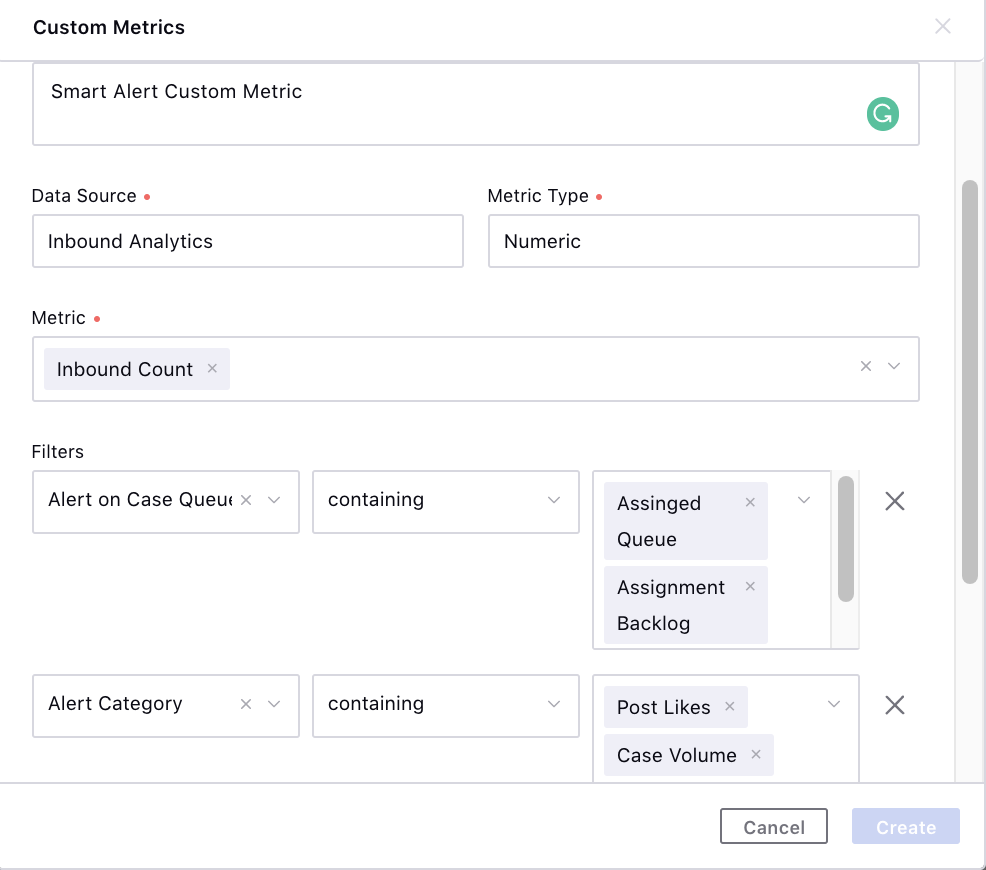 Adding a smart alert custom metric