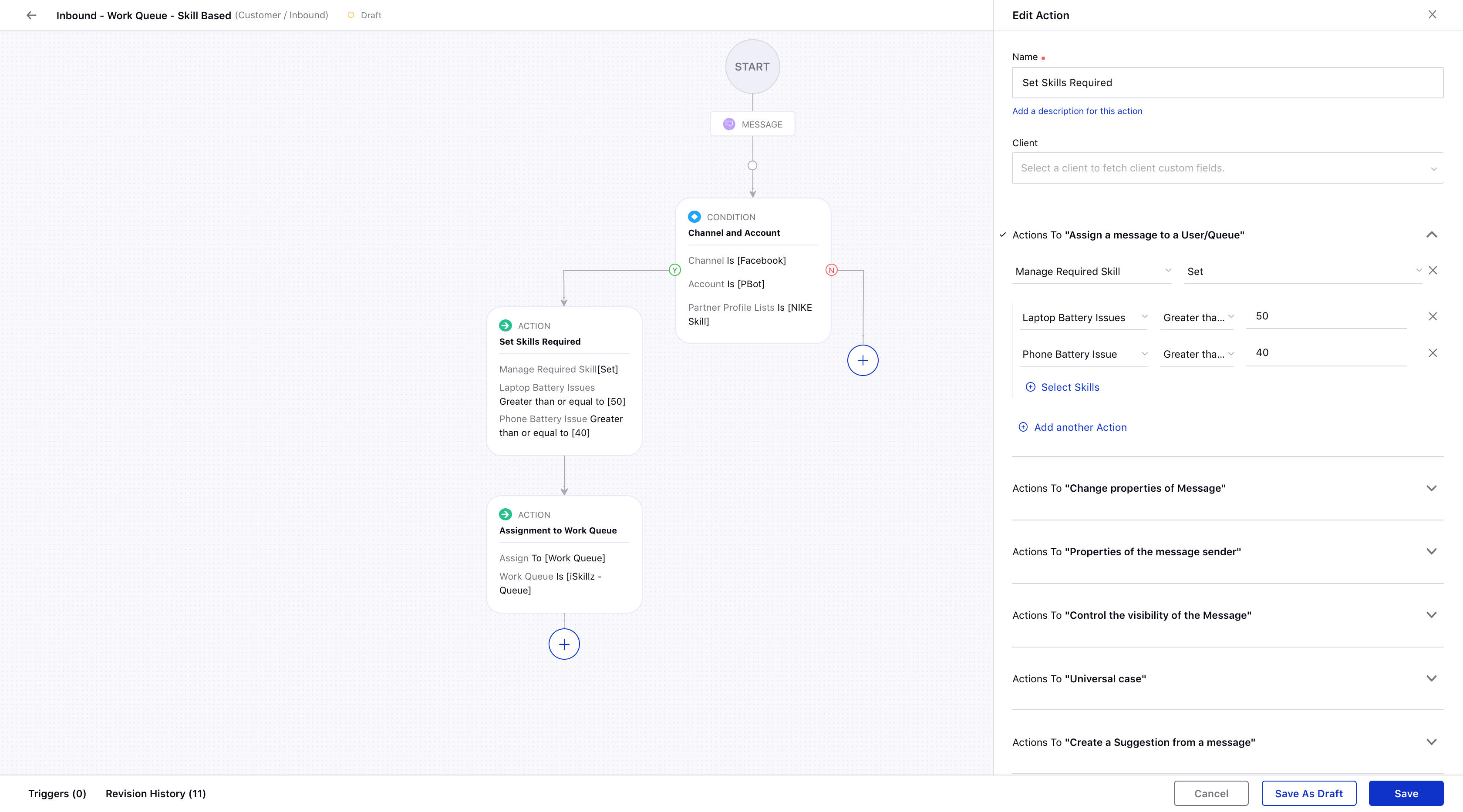 Creating a rule in Rule Engine to assign cases/messages on the basis of skills