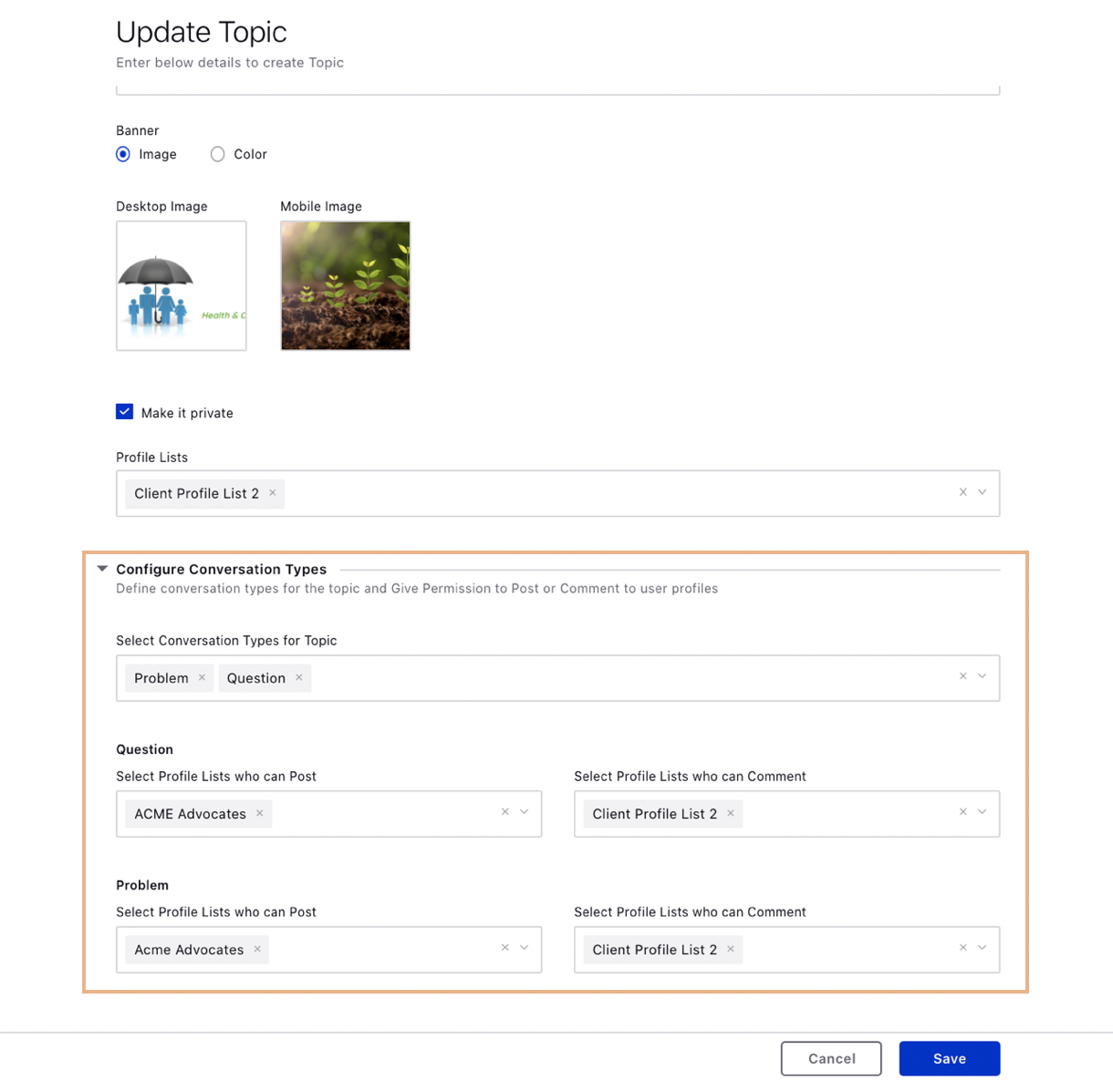 Configure Conversation Types for Topics