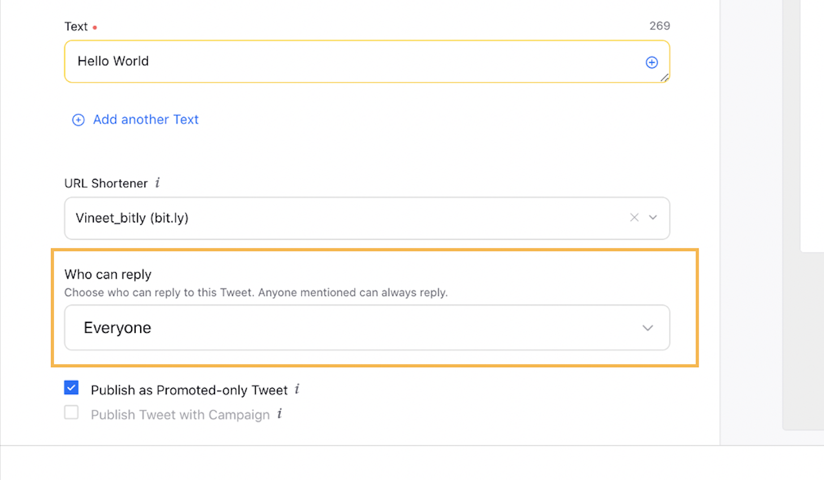 Conversation Settings for Promoted Tweets and Posts