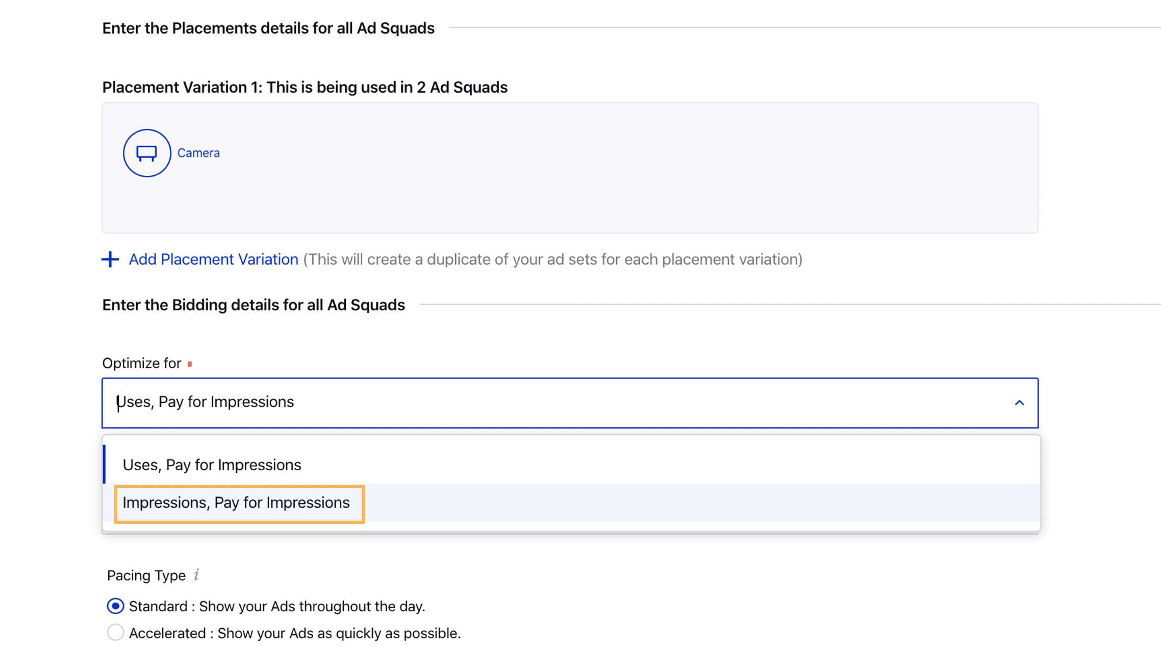 Impressions Optimization Goal for Snapchat Audience Filter