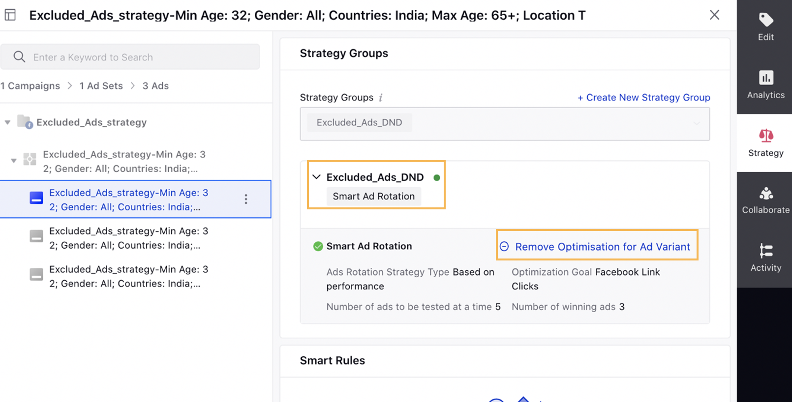 Removing Specific Strategy Groups Optimization 