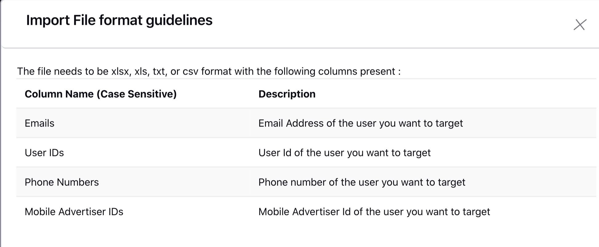 Facebook Custom Audience Import File Guidelines