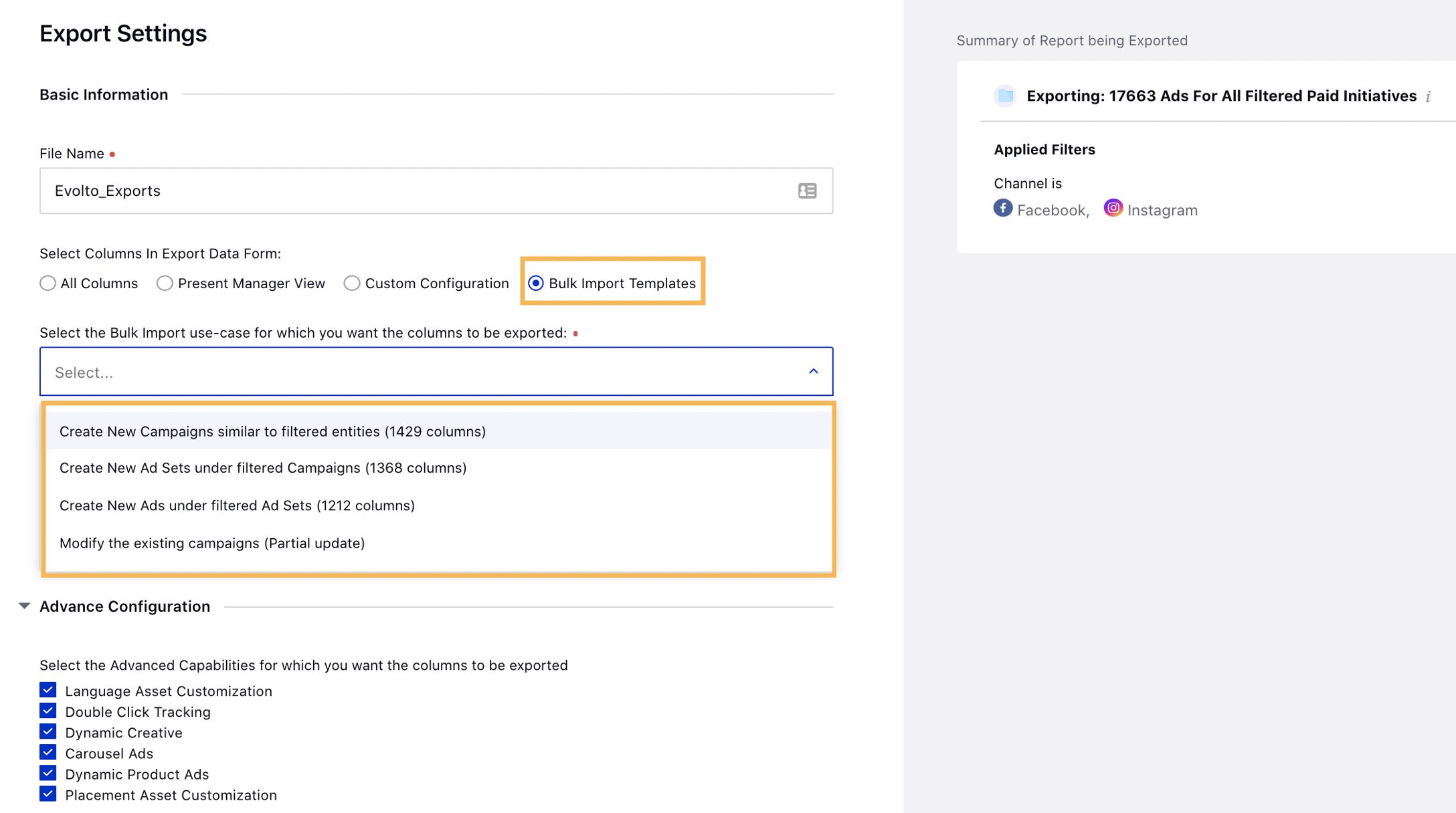 Export Bulk Import Template Reference