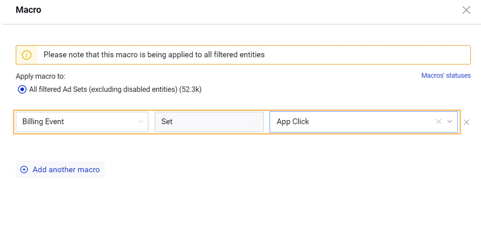 Applying Macro to Change Billing Event in Ads Manager