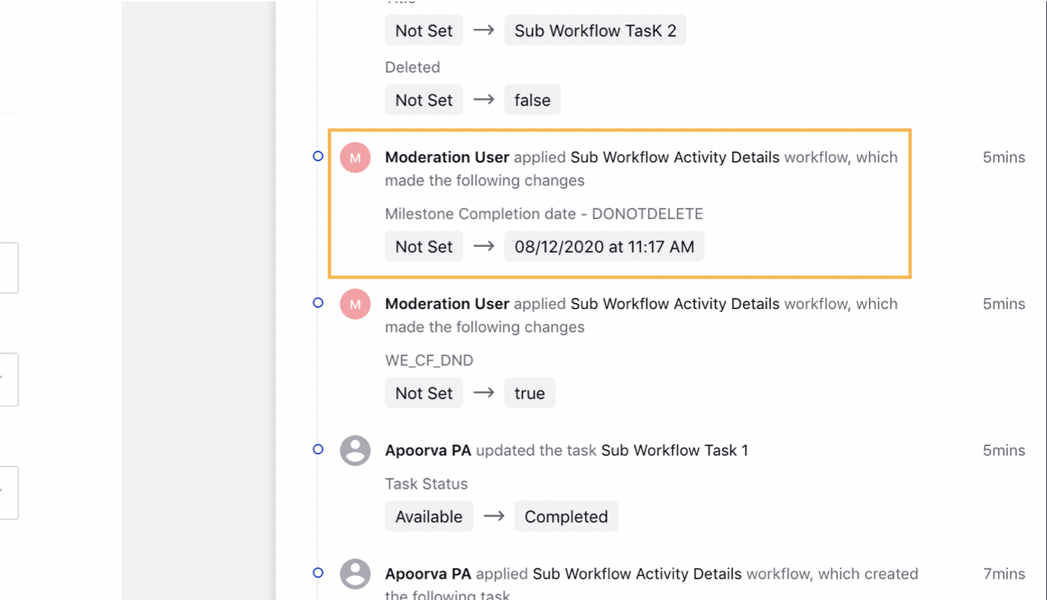 Viewing Sub Workflow Activity Details