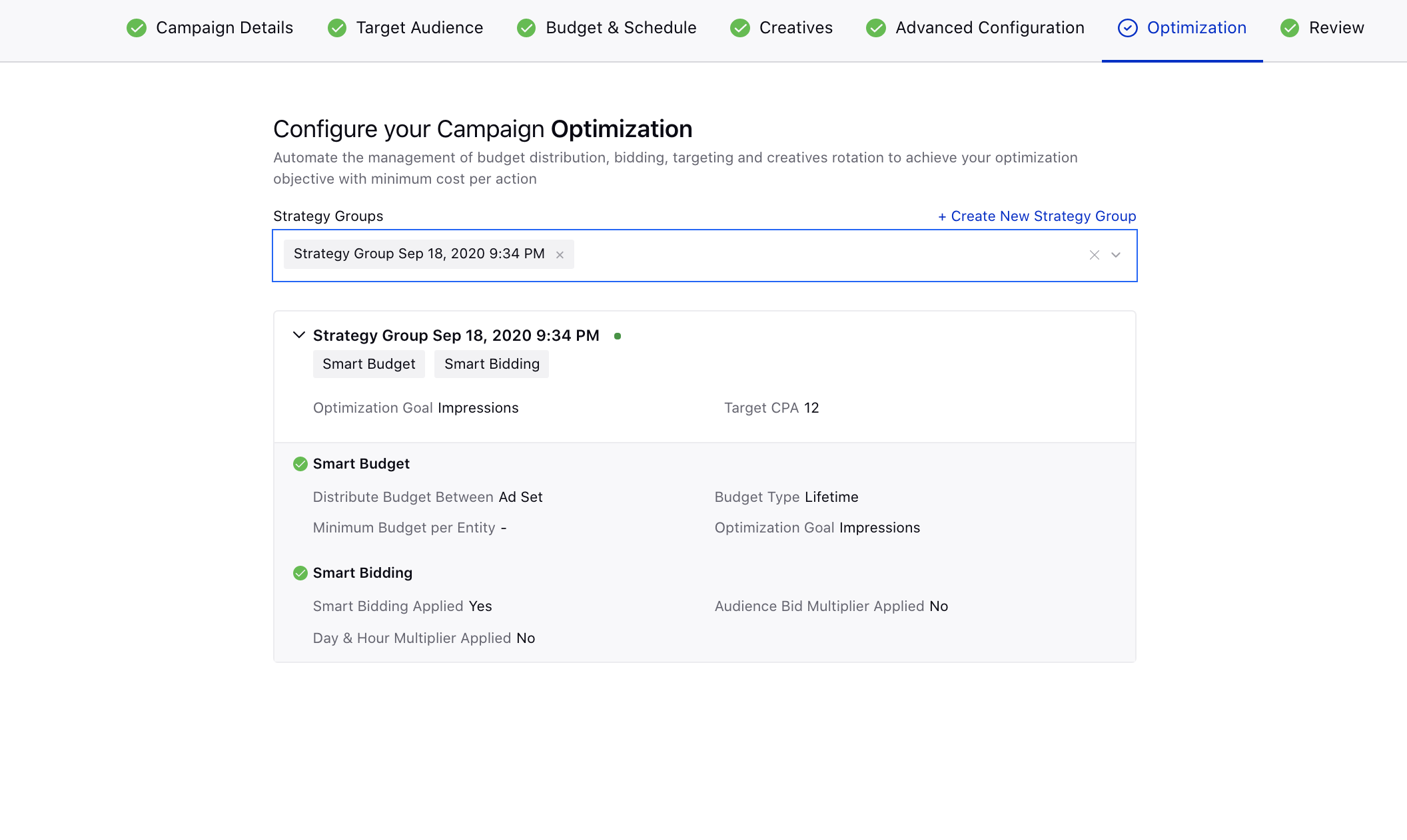 Select one or more Strategy Group optimizations