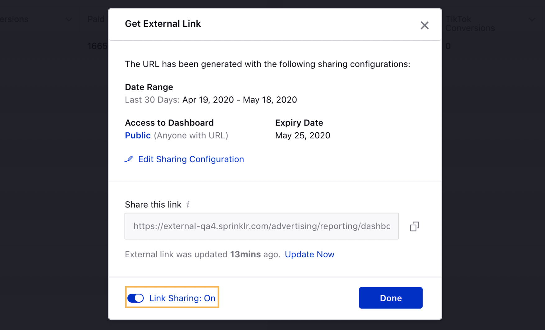 Stop Sharing an External Shareable Dashboard Link