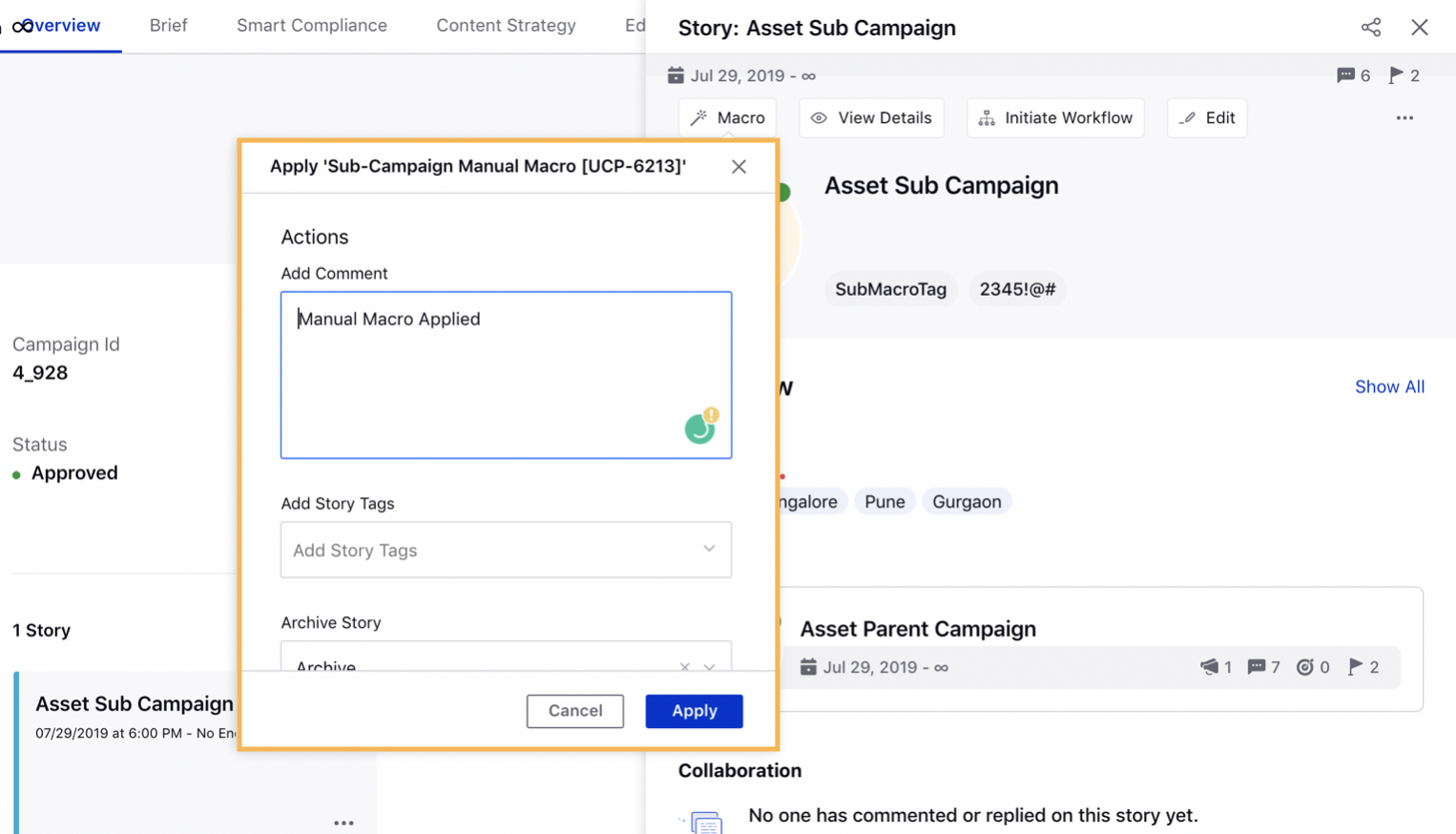 Applying Macro on Sub-Campaign from the Sub-Campaign Overview Tab