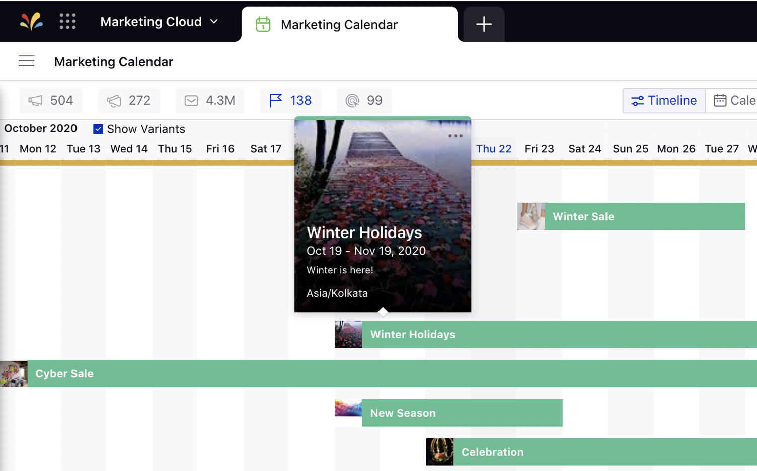 Viewing Events in the Timeline View of the Editorial Calendar