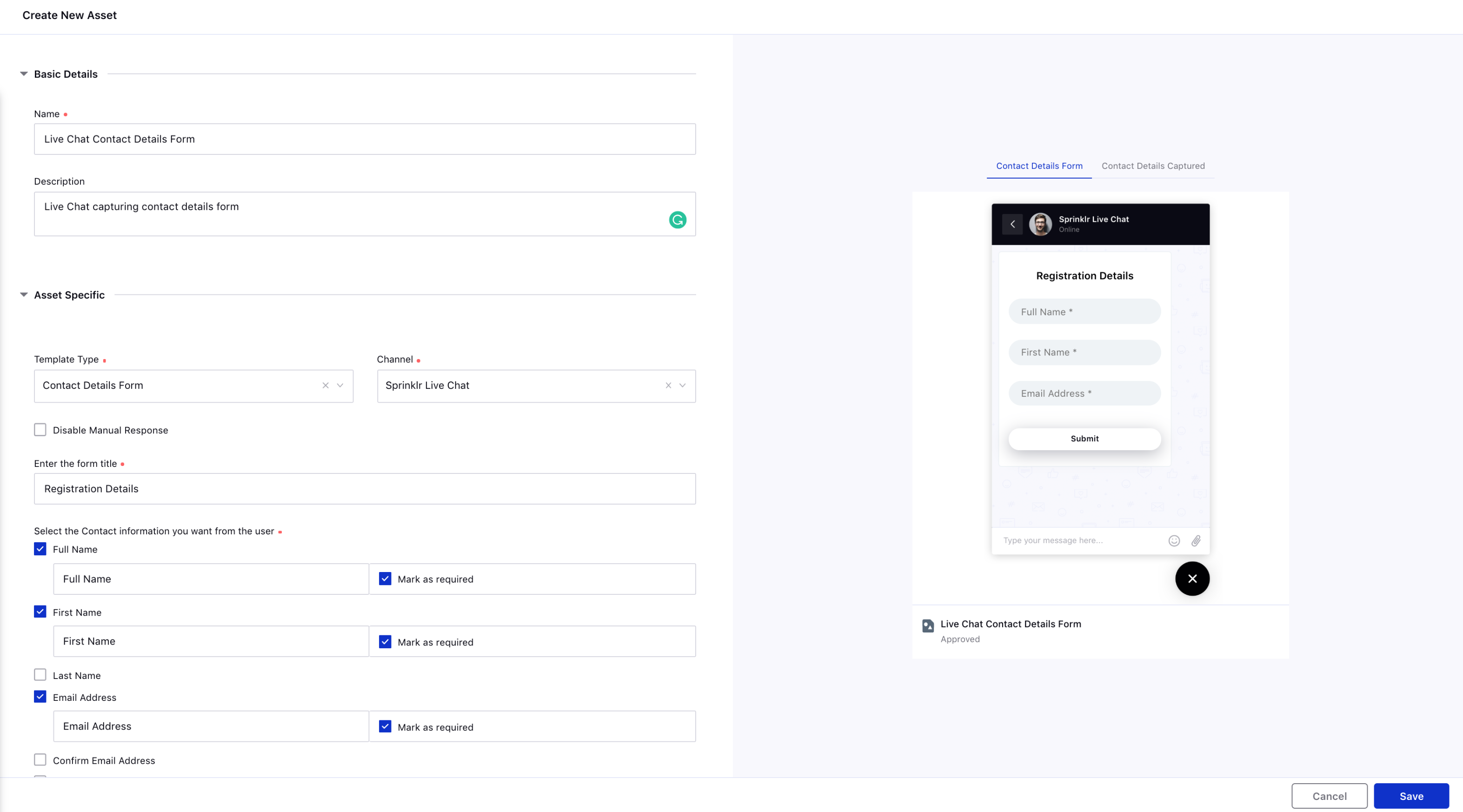 Support to Create Contact Details Form Template in Digital Asset Manager