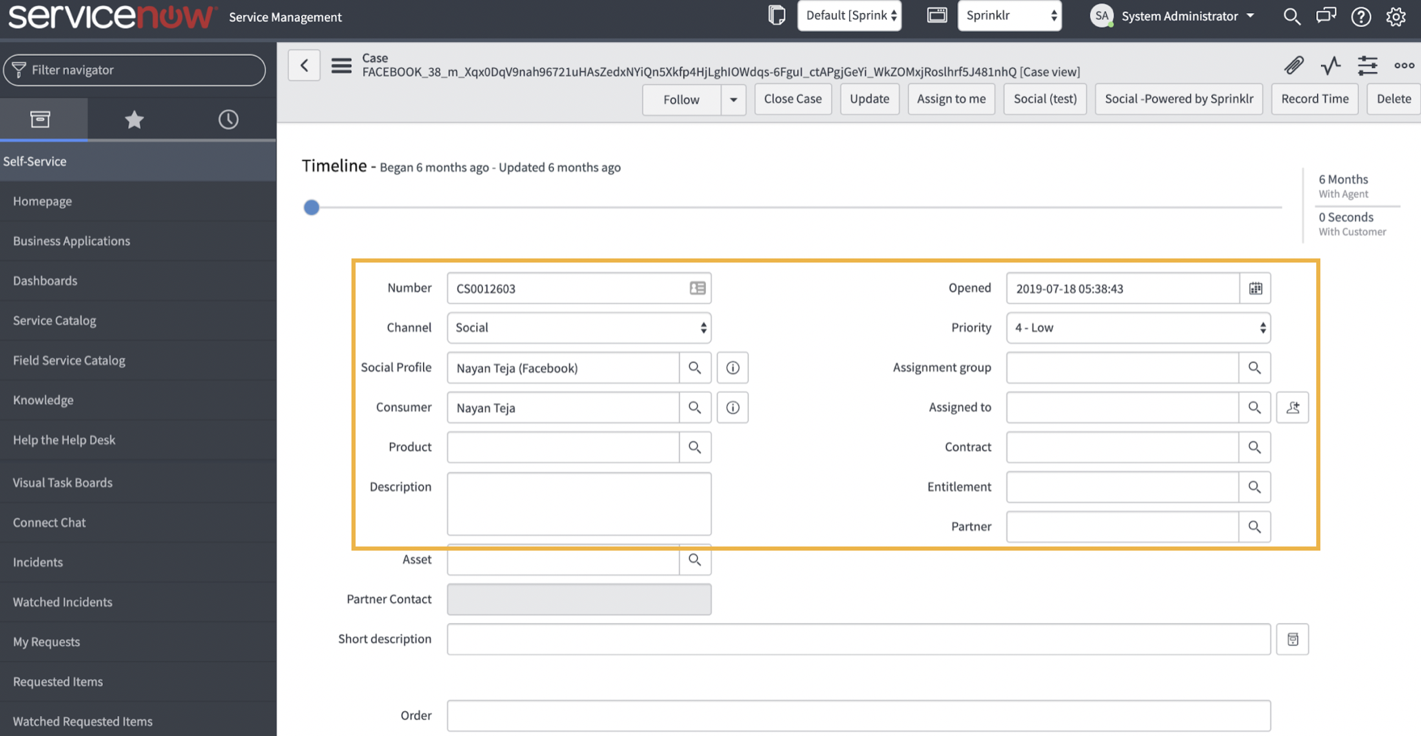 Mapping any case custom field on Sprinklr to ServiceNow case fields