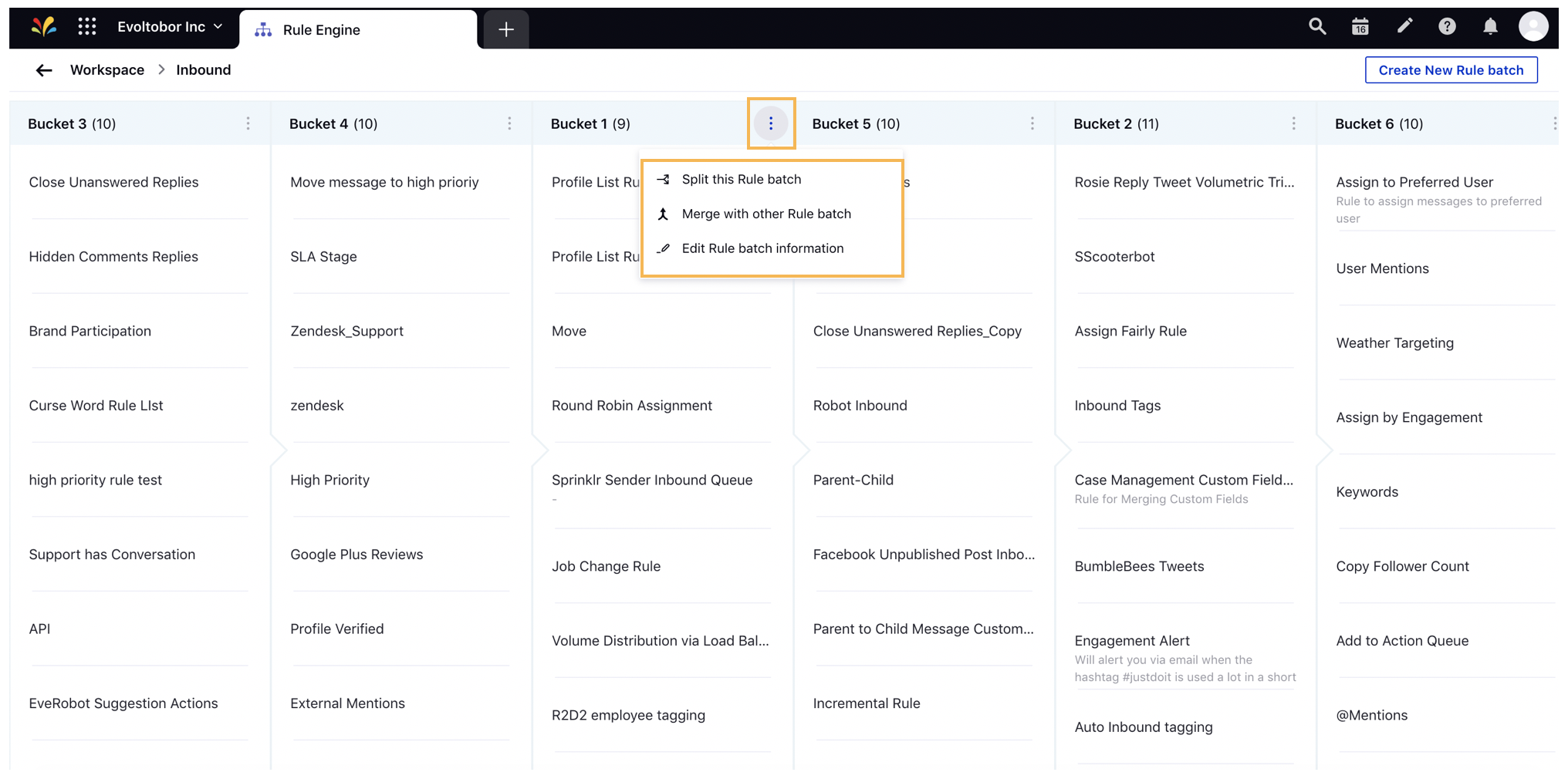 Hovering over the Options icon alongside the desired rule batch to see the list of available options