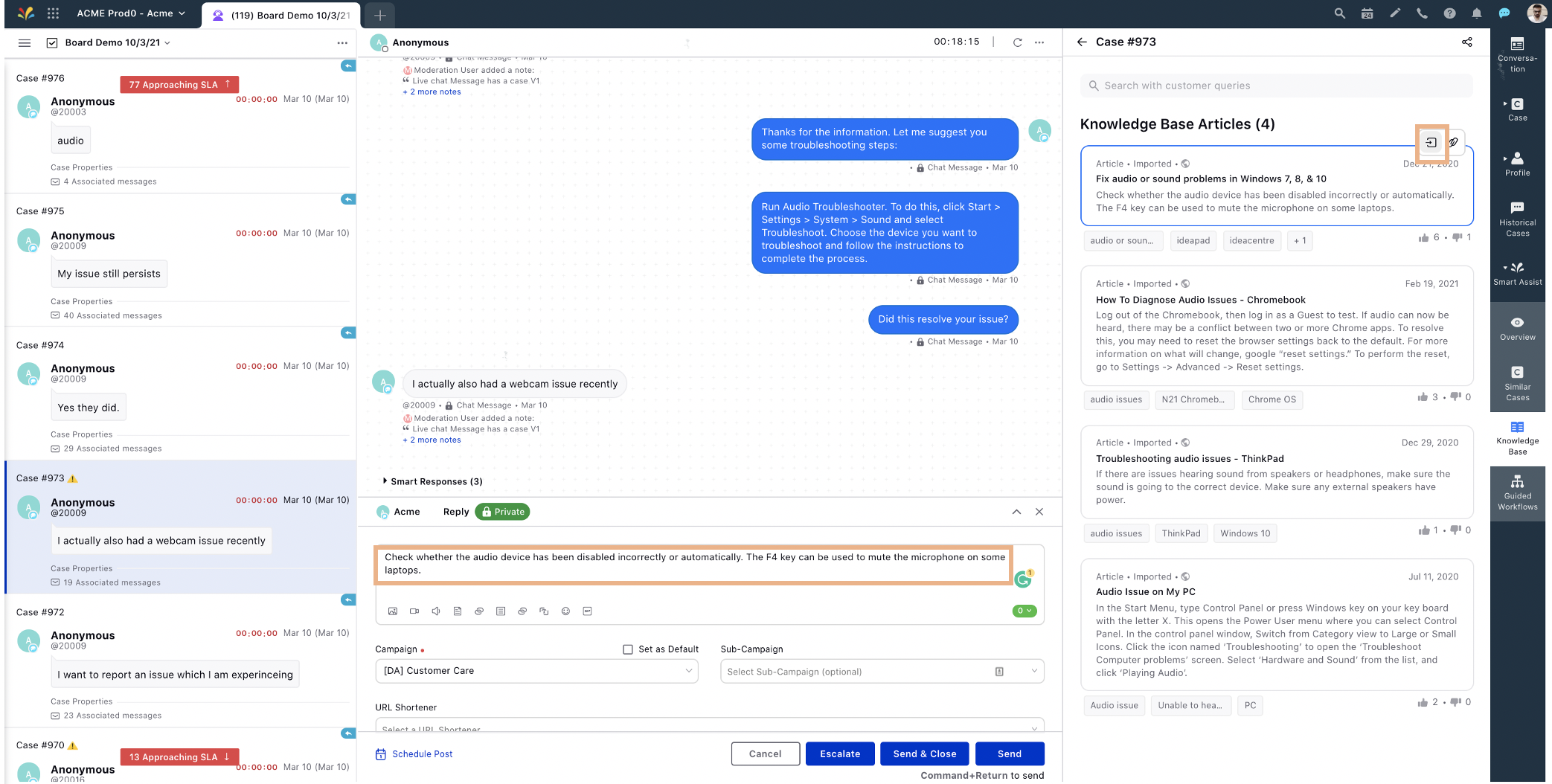 Insert the comprehended text of the article directly to the reply box using  ‘Copy to Response’ button in Agent Console