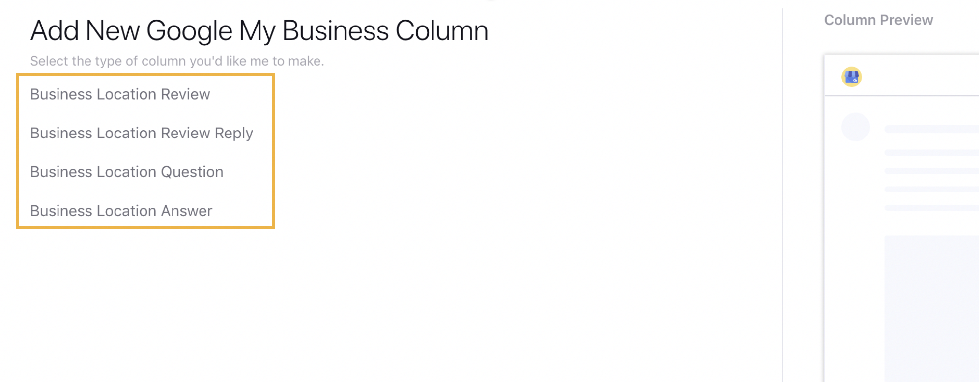ModernEngagement_EngagementDashboards_AddNewColumn_GoogleMyBusiness_ColumnTypes.PNG