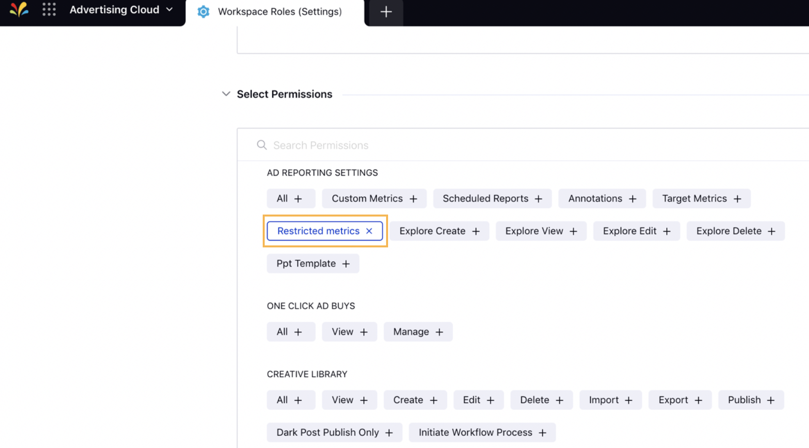 Selecting Restricted Metrics Option while Adding Workspace Role within All Settings