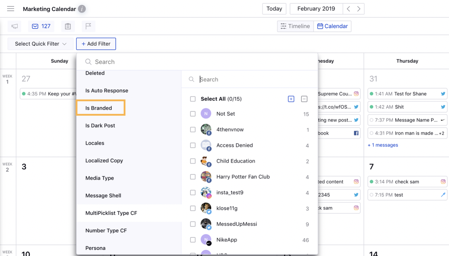 Applying Is Branded Filter in the Editorial Calendar