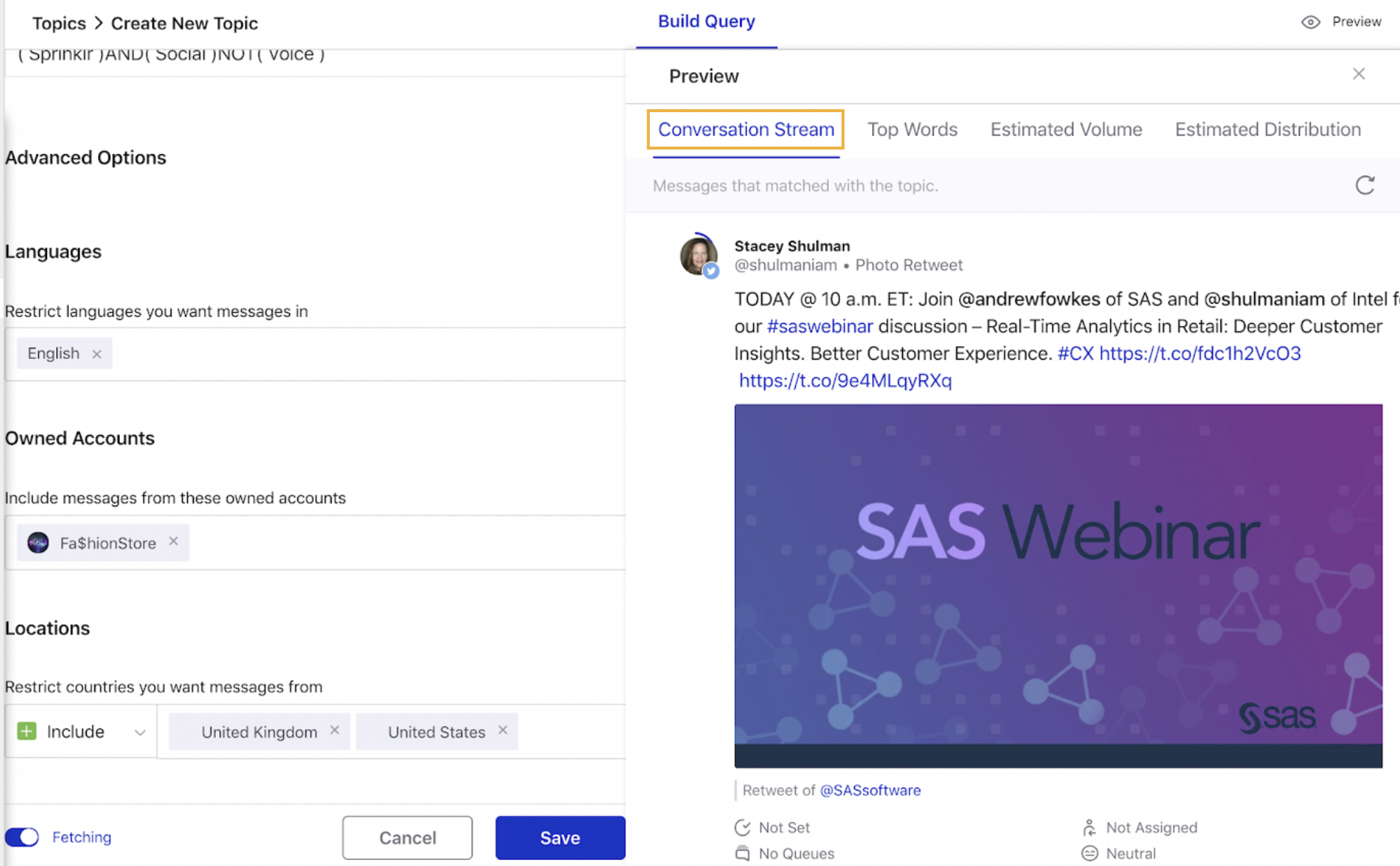 Dynamics365_Sprinklr_TopicsManagement_BuildQuery_Preview_ConversationStream.PNG