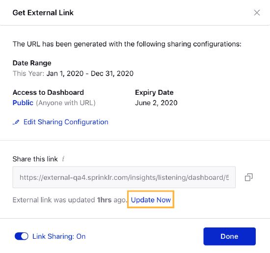 Ability to update dashboard shared through external link