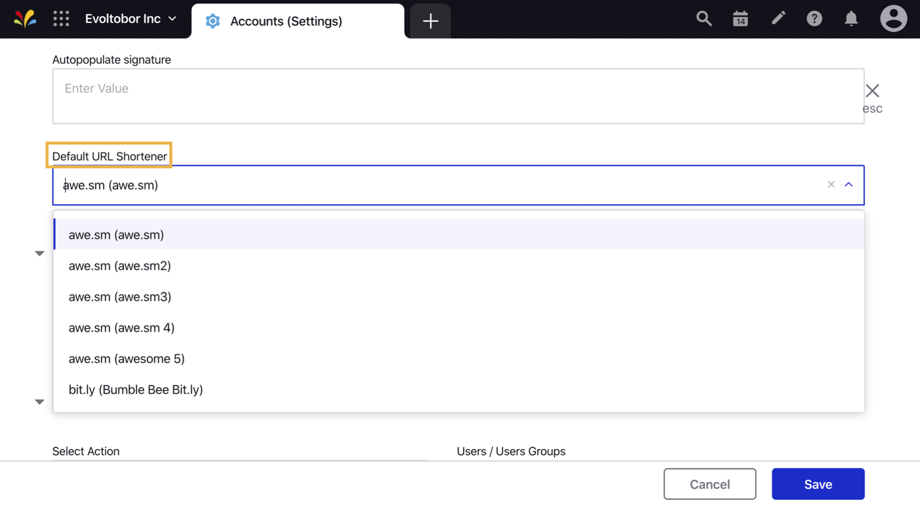 ‎Set Default URL Shortener to an Account Sprinklr Help Center