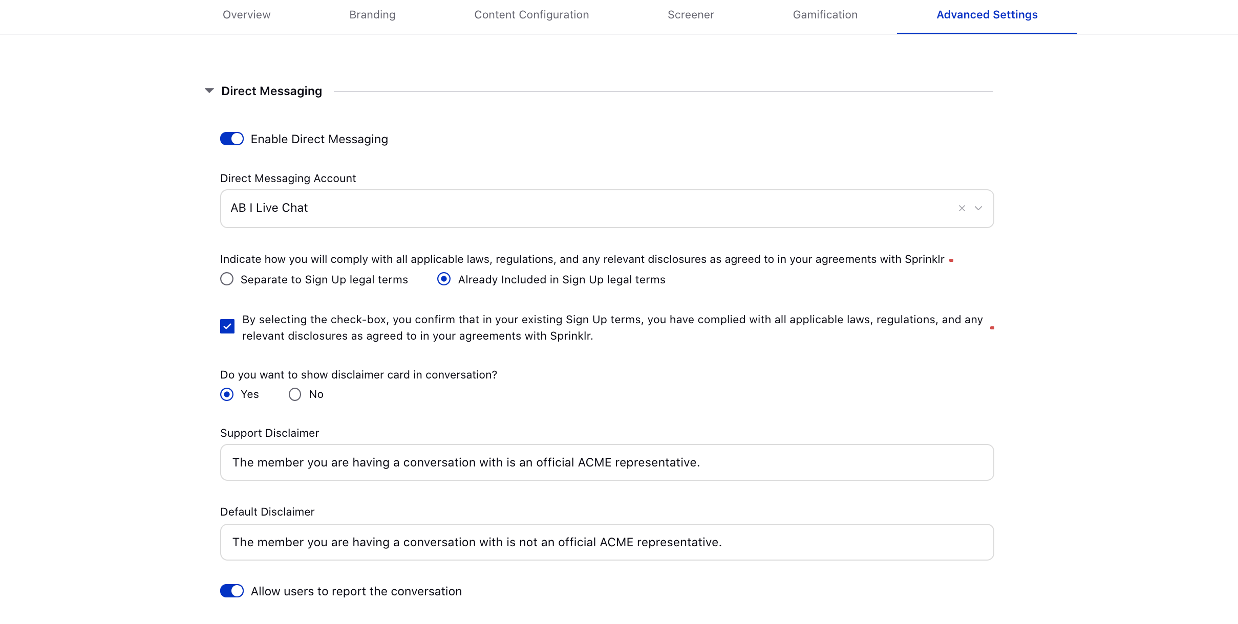 Enabling direct messaging in community builder
