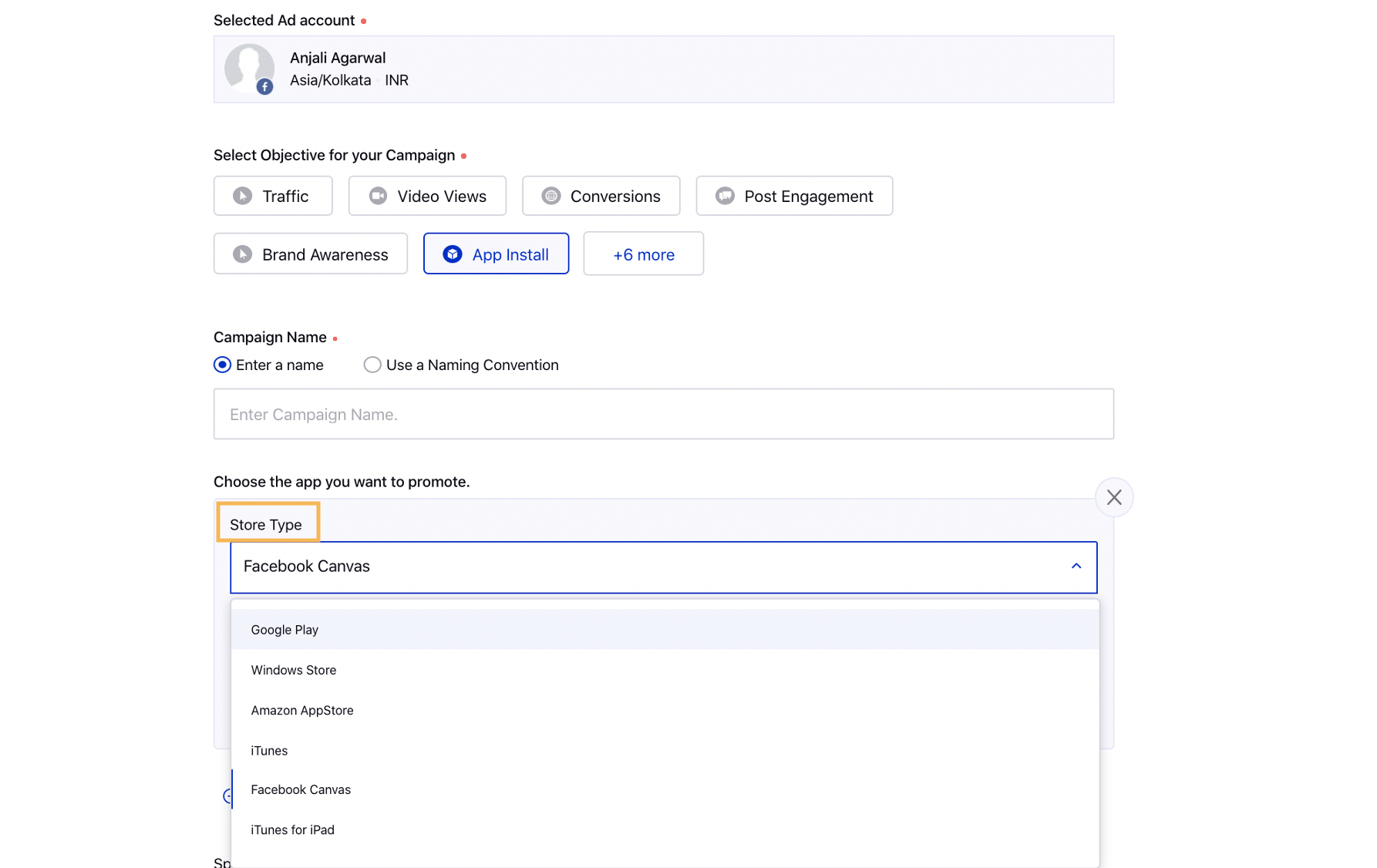 Multiple Store Types for Facebook App Install Objective