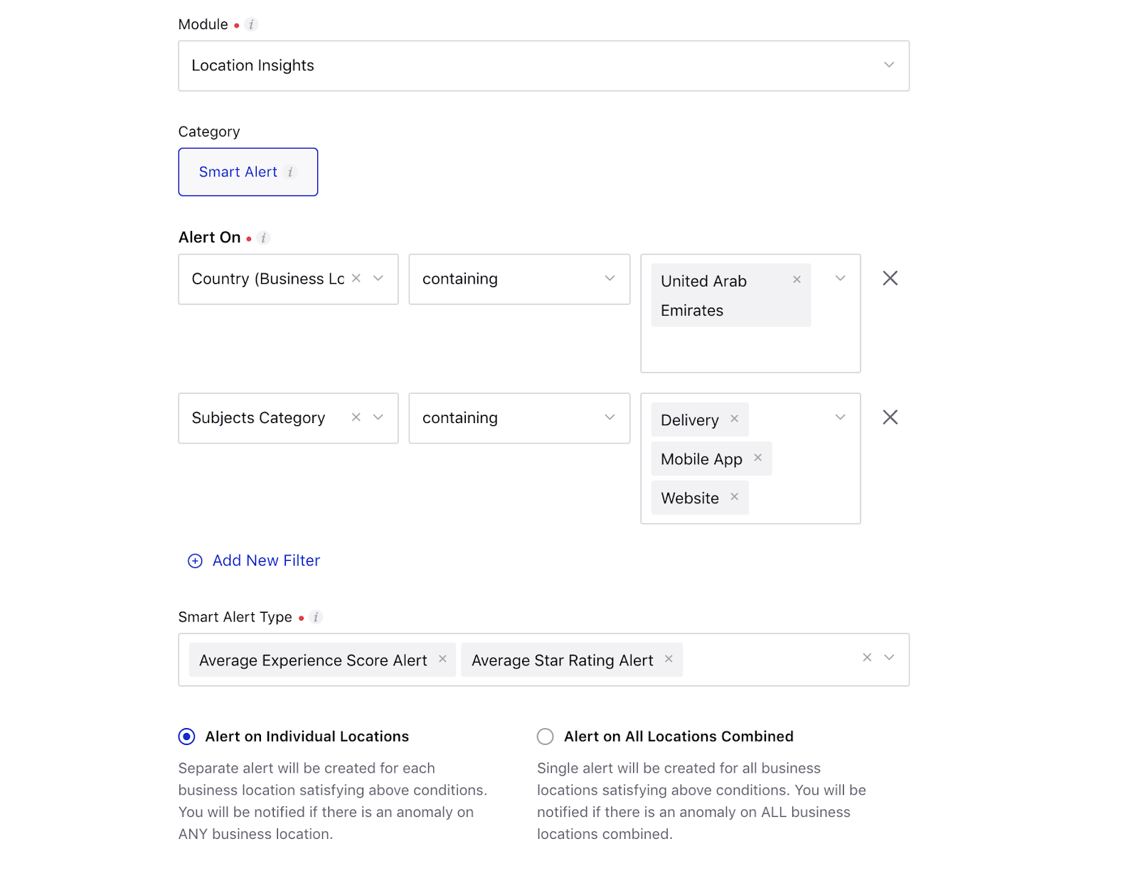 Creating new alert for Location Insights – Alert on Individual Locations