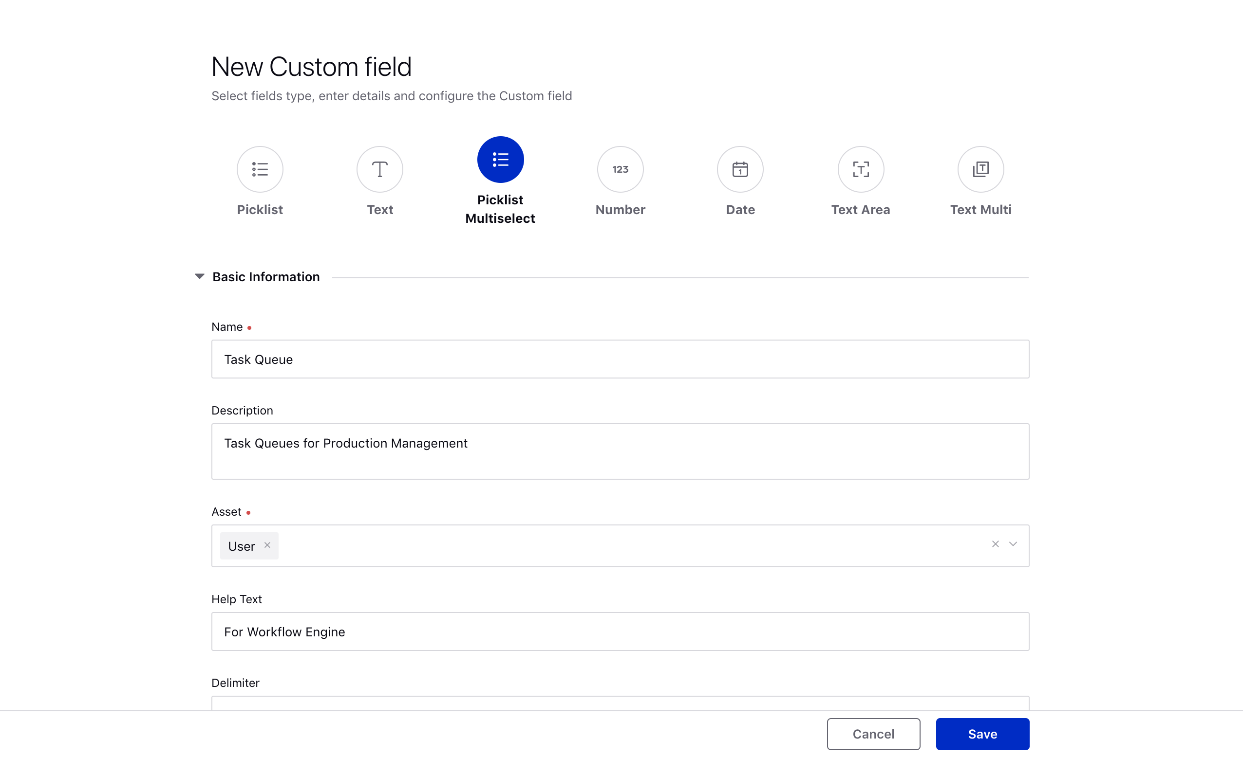 Creating New Custom Field