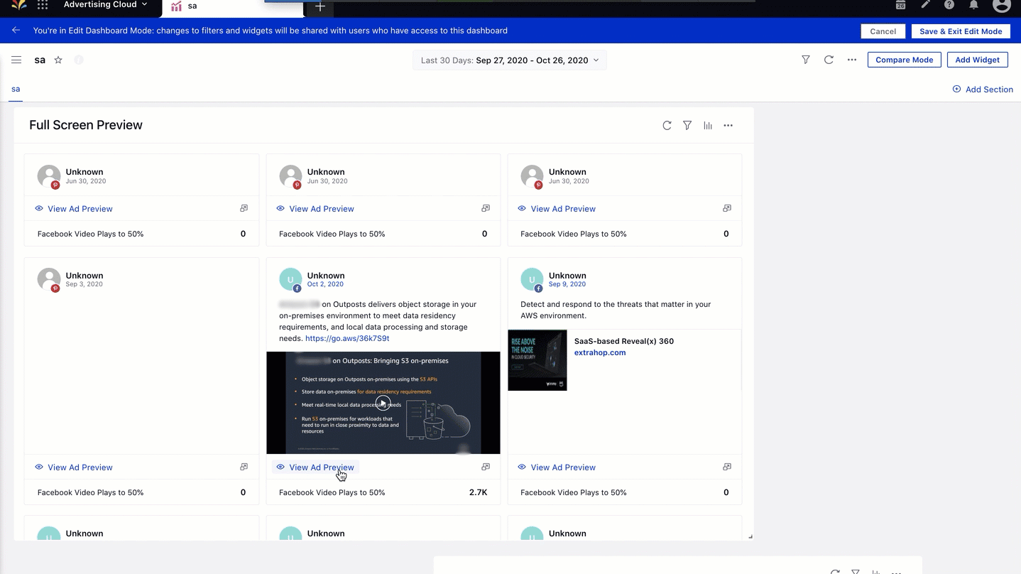 Full Screen Preview for Ad Post in Ads Reporting