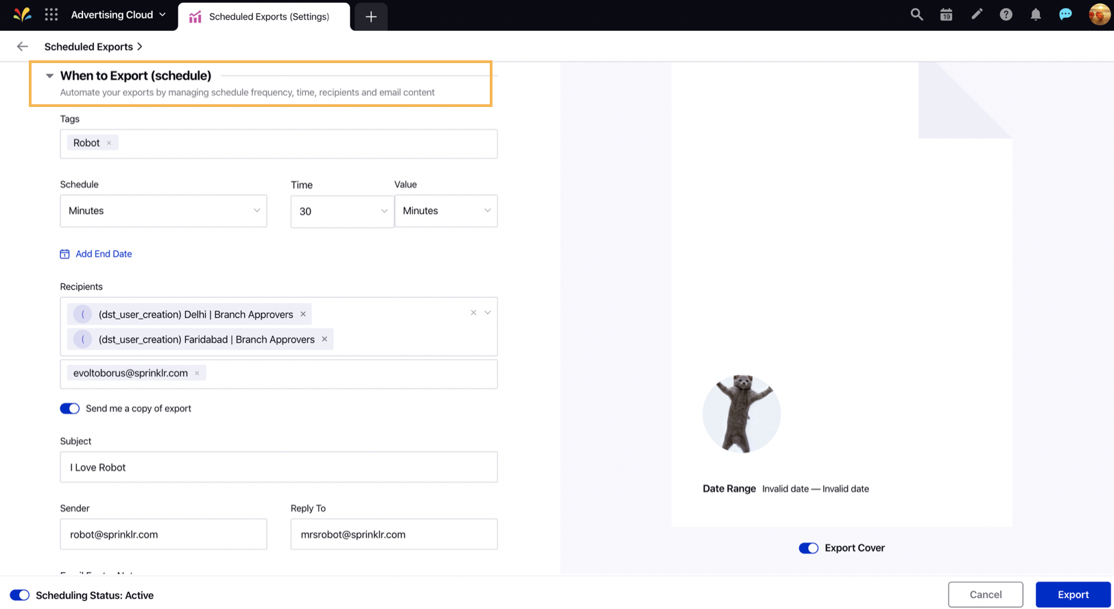 Filling in Details for Scheduling Exports