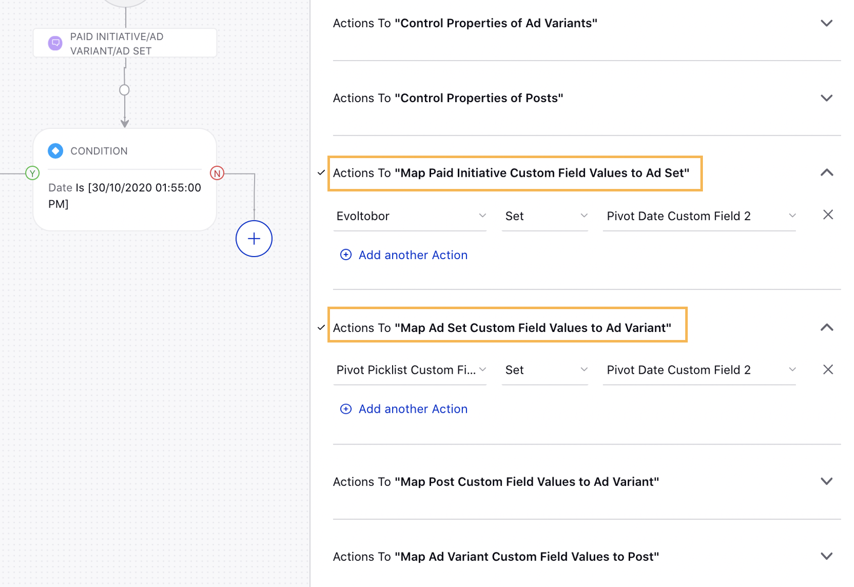 Custom Properties Mapping Paid Rule Actions