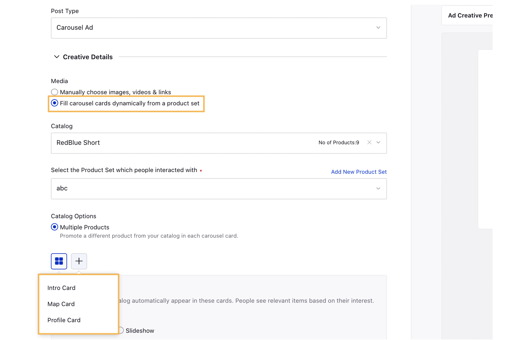 Dynamically Fill Details for Other Objectives for Facebook Carousal Ads