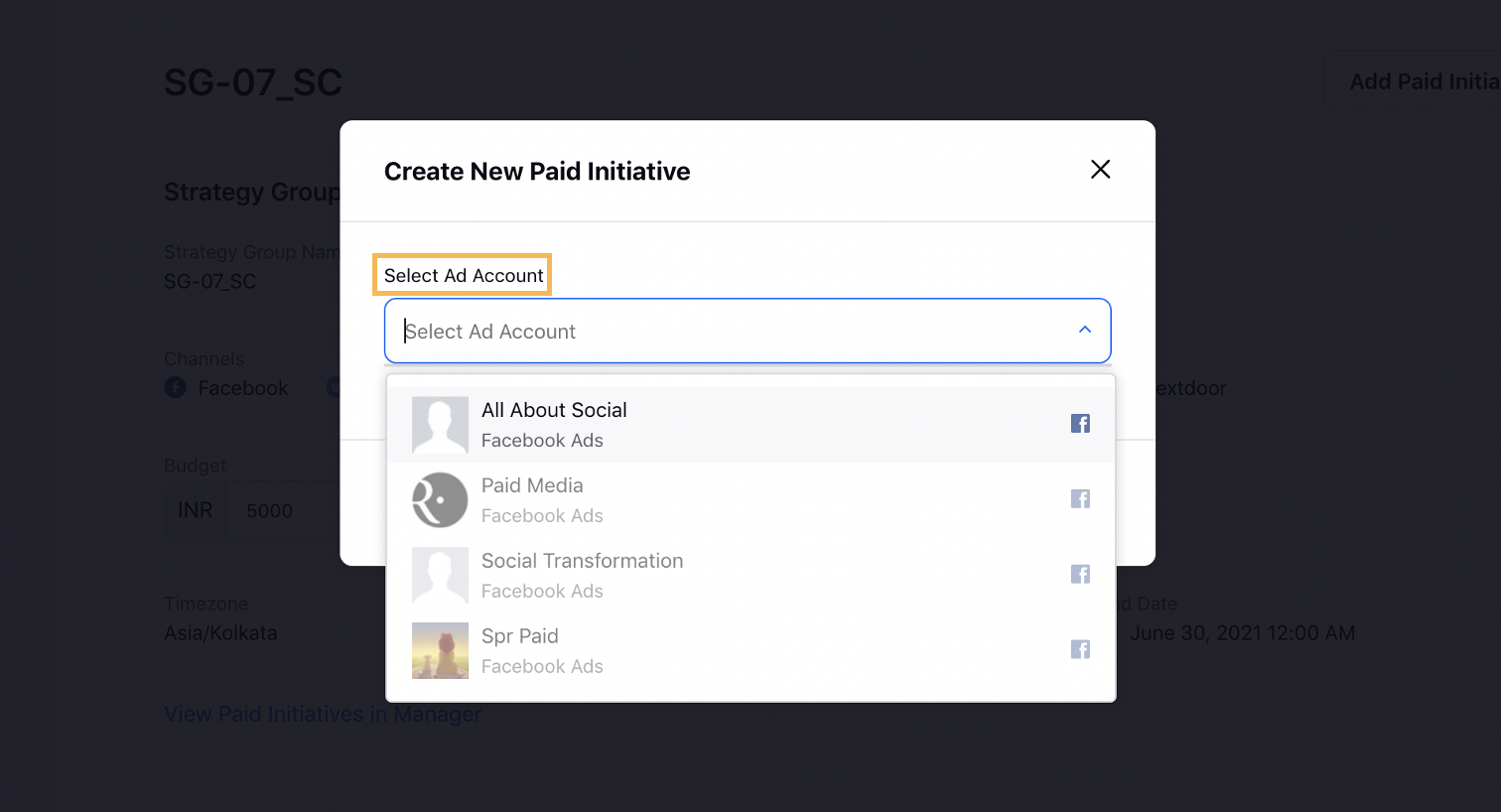 Adding Ad Account for Paid Initiative