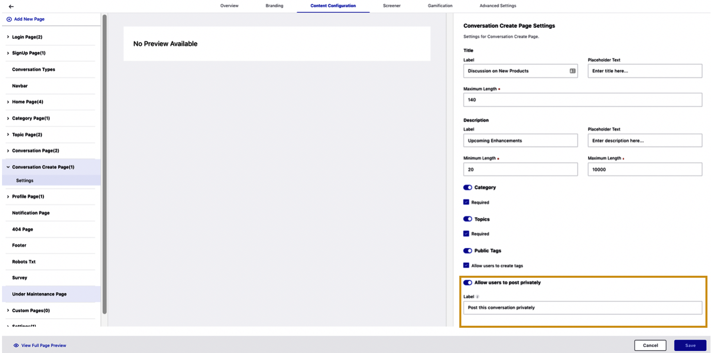  Customization for allowing users to post privately on Community