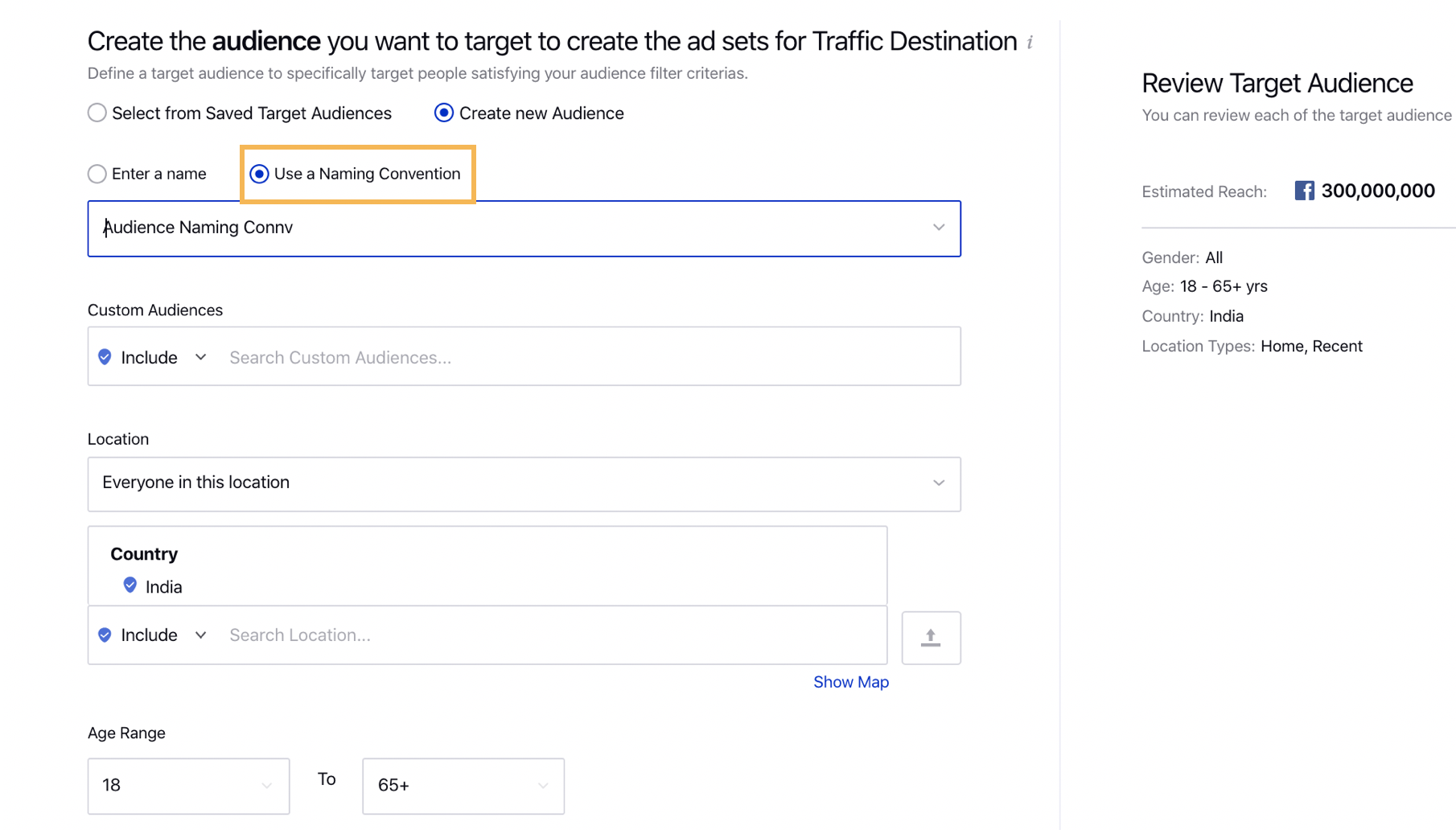 Use Naming Convention to provide a name for your Target Audience in Ads Composer