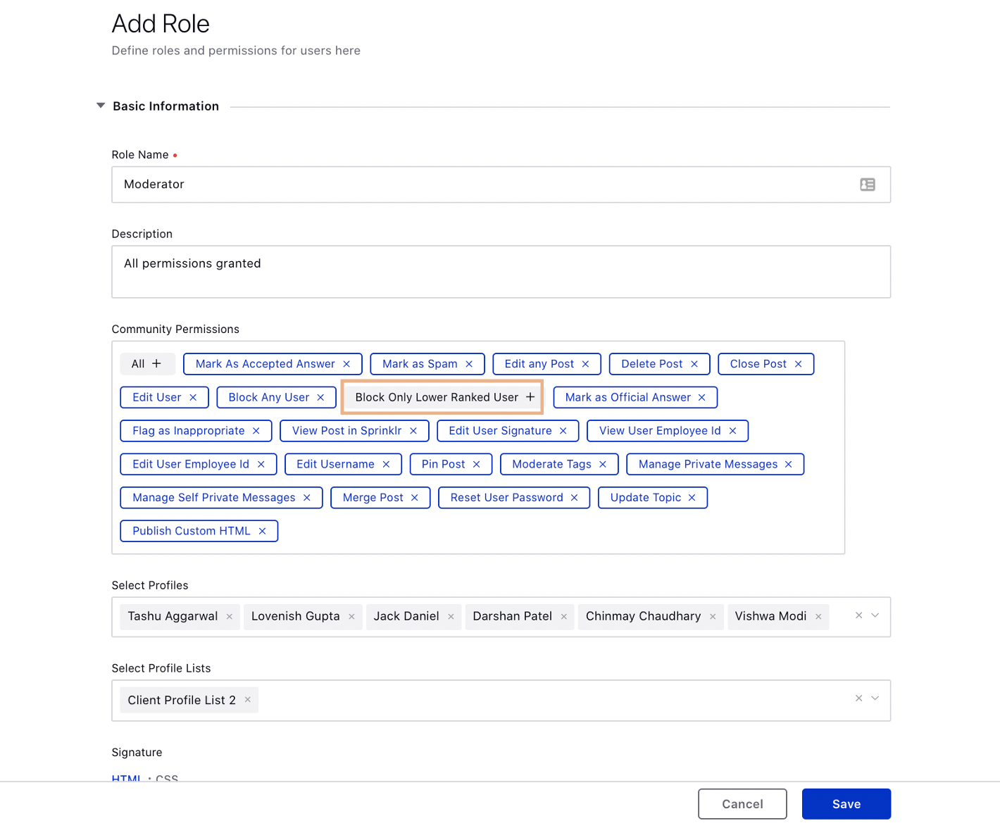 Permission to Block Only Lower Ranked Users on Community