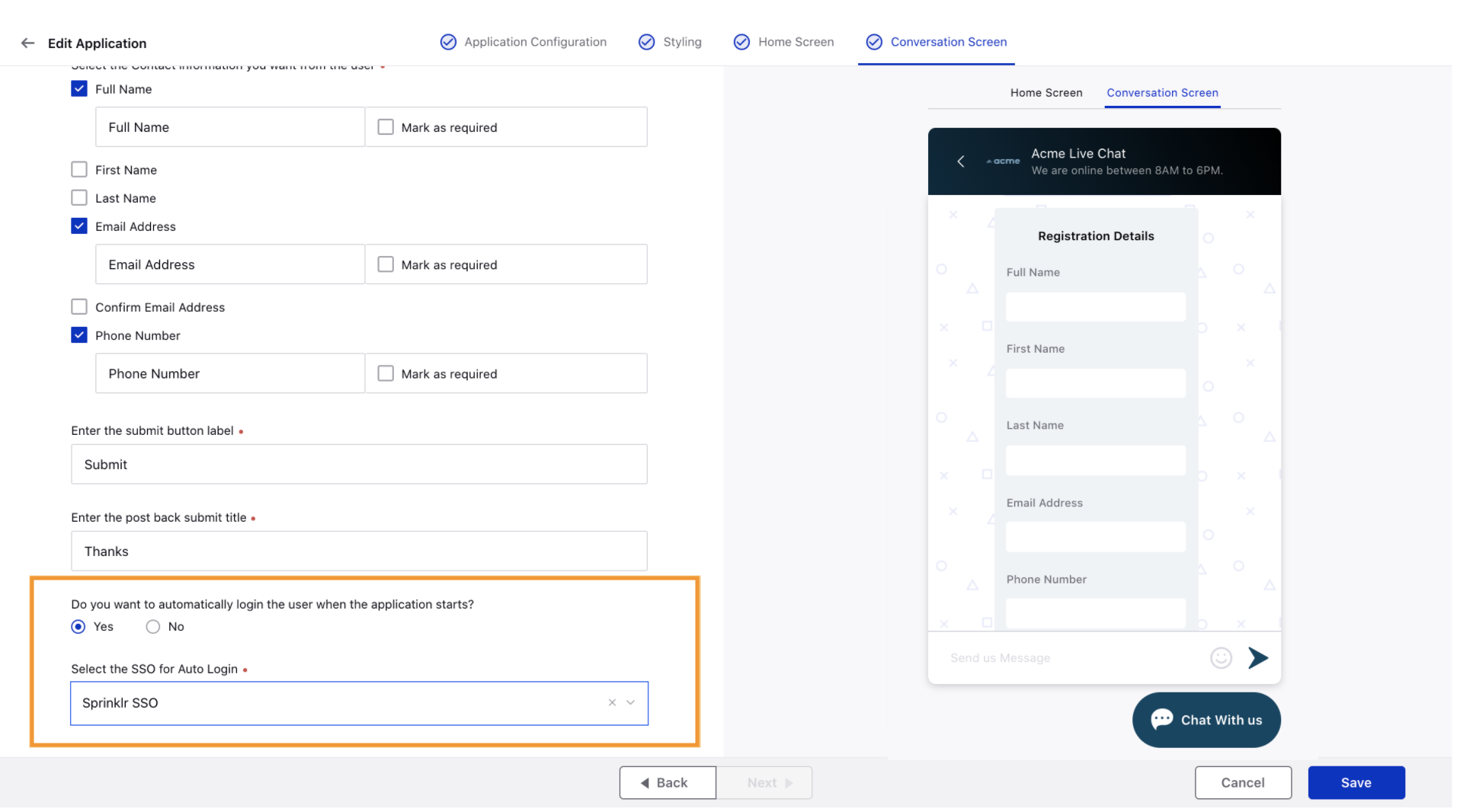 SSO login in live chat