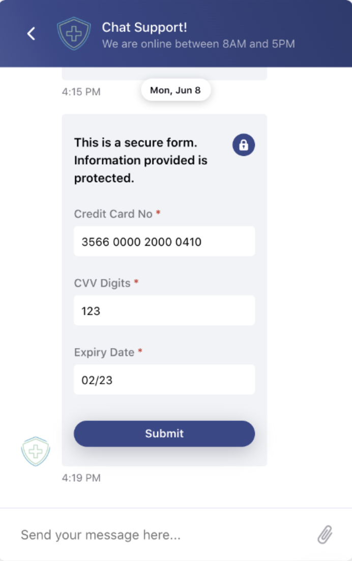 Secure Form in Live Chat