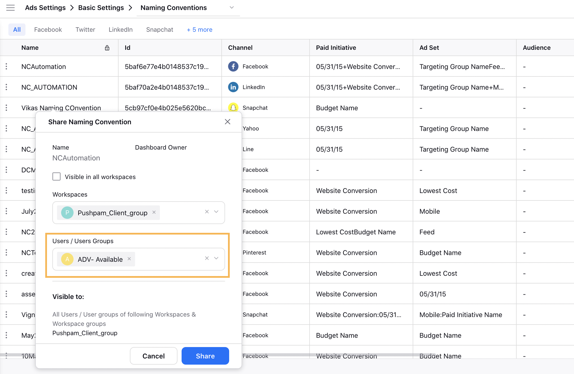 Share Naming Conventions with Users and User Groups