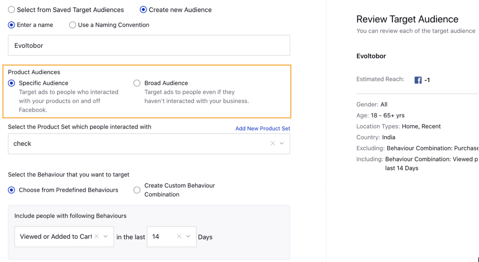 Set Product Audiences Catalog Sales for Facebook Objective