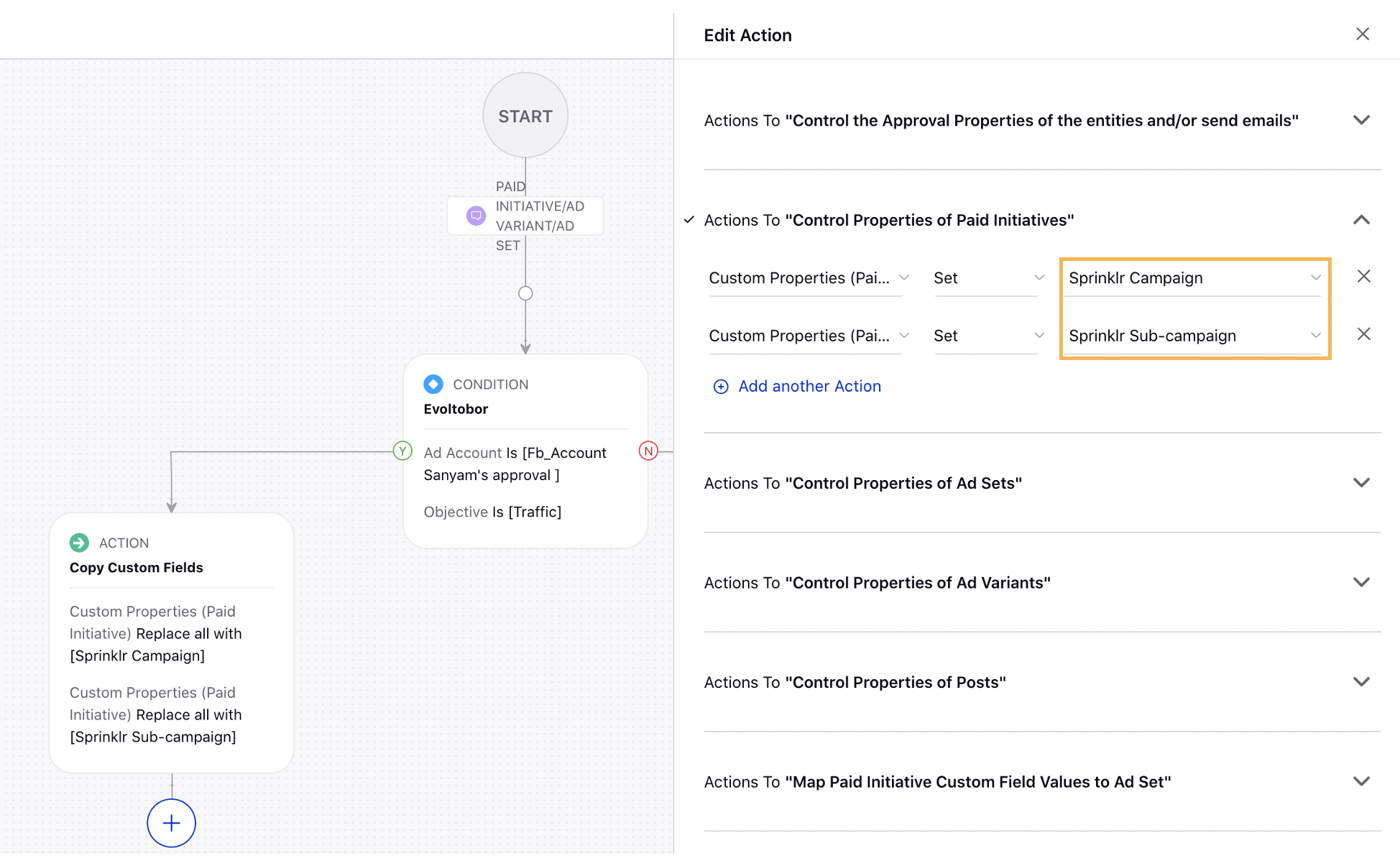 Copy Sprinklr Campaign or Sub Campaign Properties to Paid Initiative Custom Fields