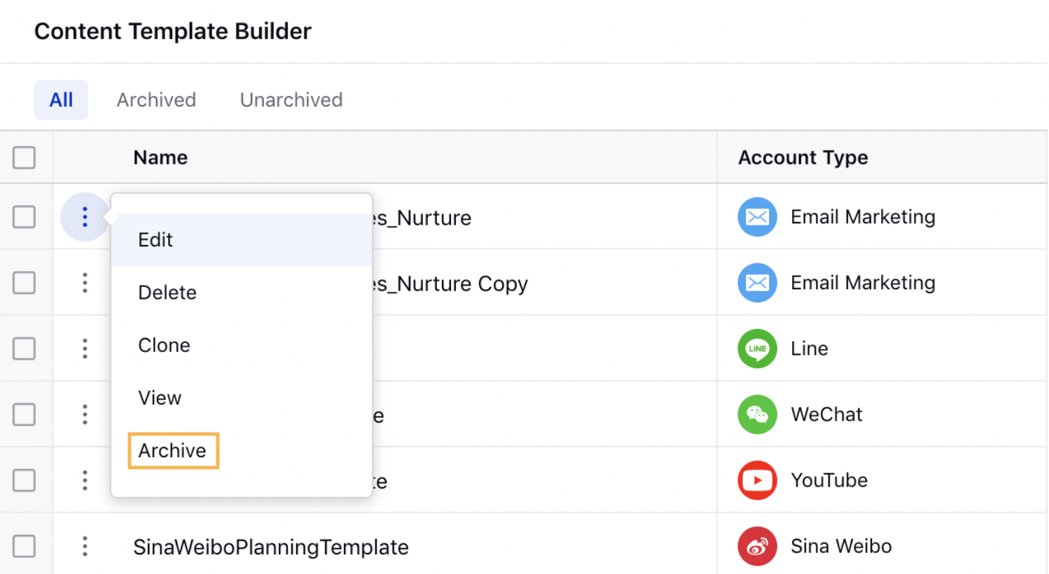 Archiving a Content Template