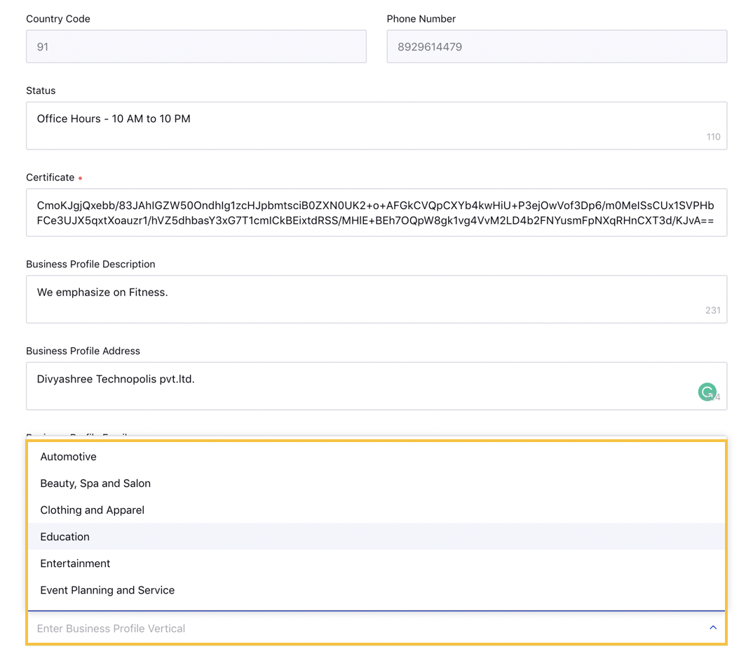 Dropdown Values Added to Business Profile Vertical Field in WhatsApp Business