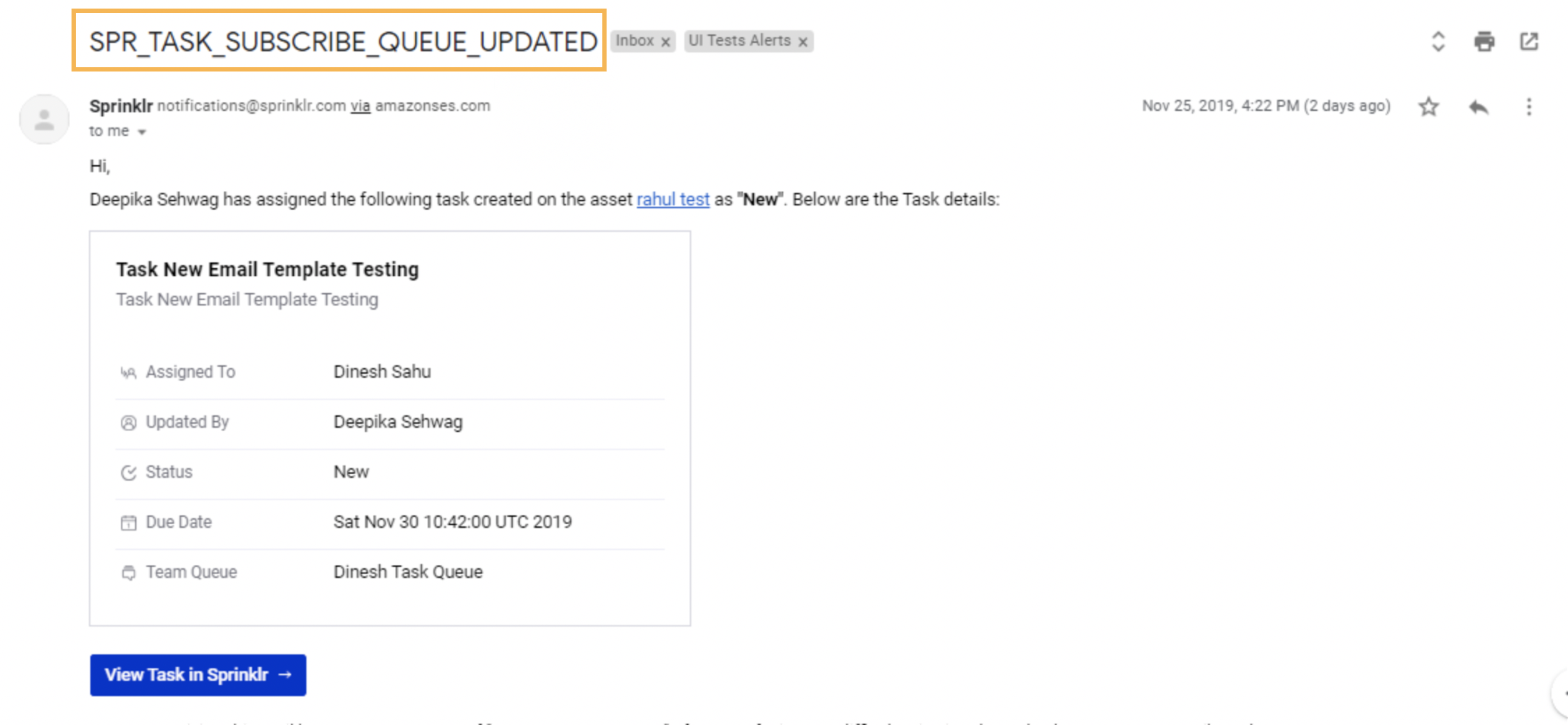 Email Notification for Task Subscriber Queue Updated 