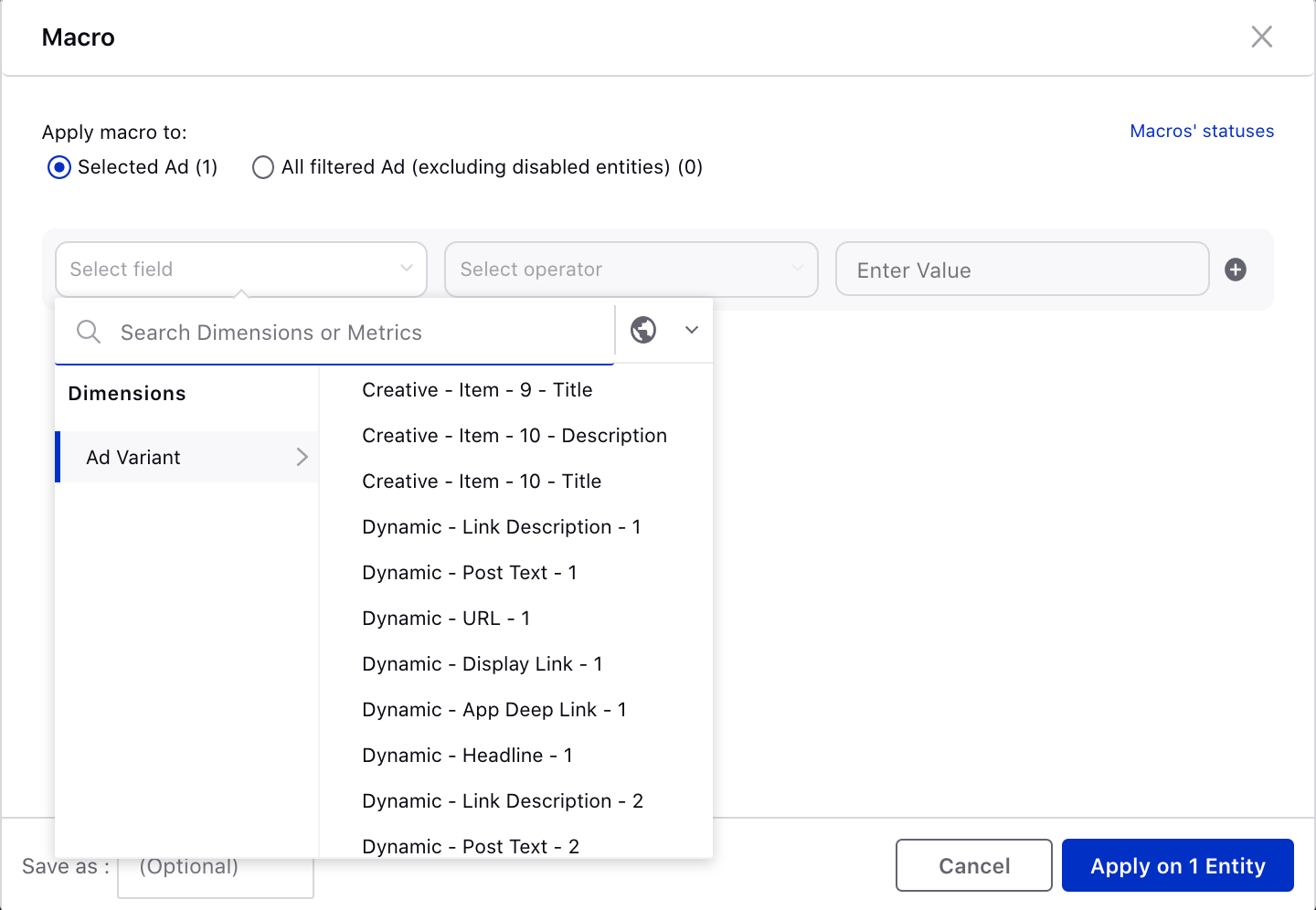 New Macros for Ads Manager Pivot Ad Variant level