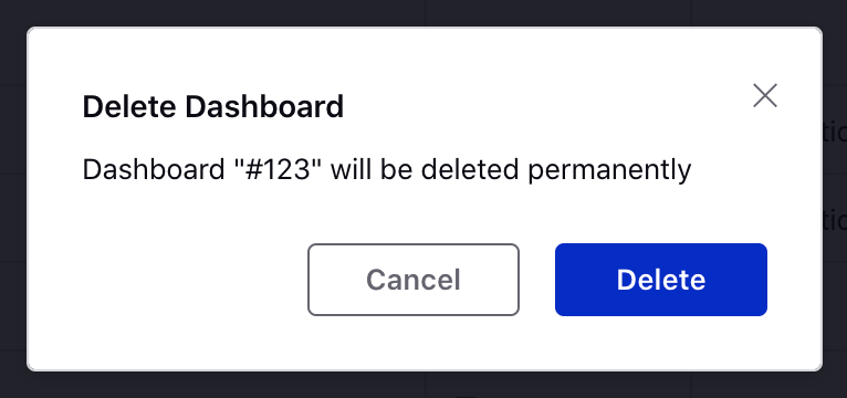 Deleting the dashboard from the Dashboard Manager