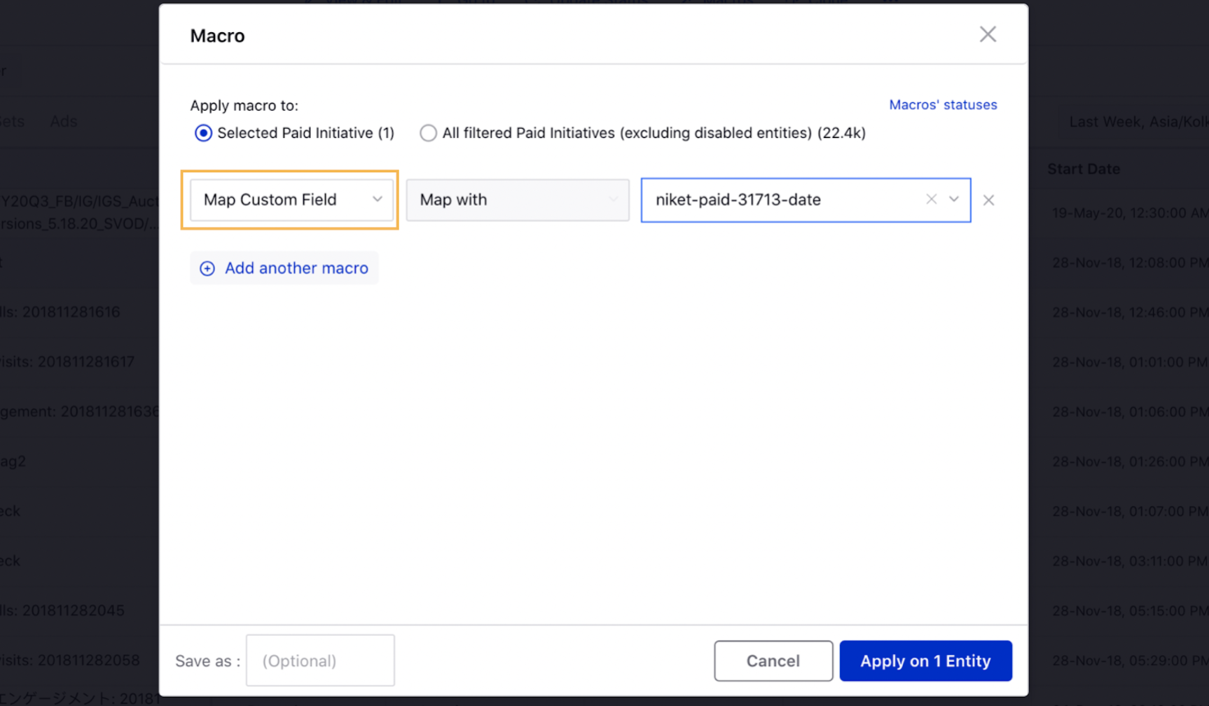 Reverse Application of Naming Convention via Macros in Ads Manager