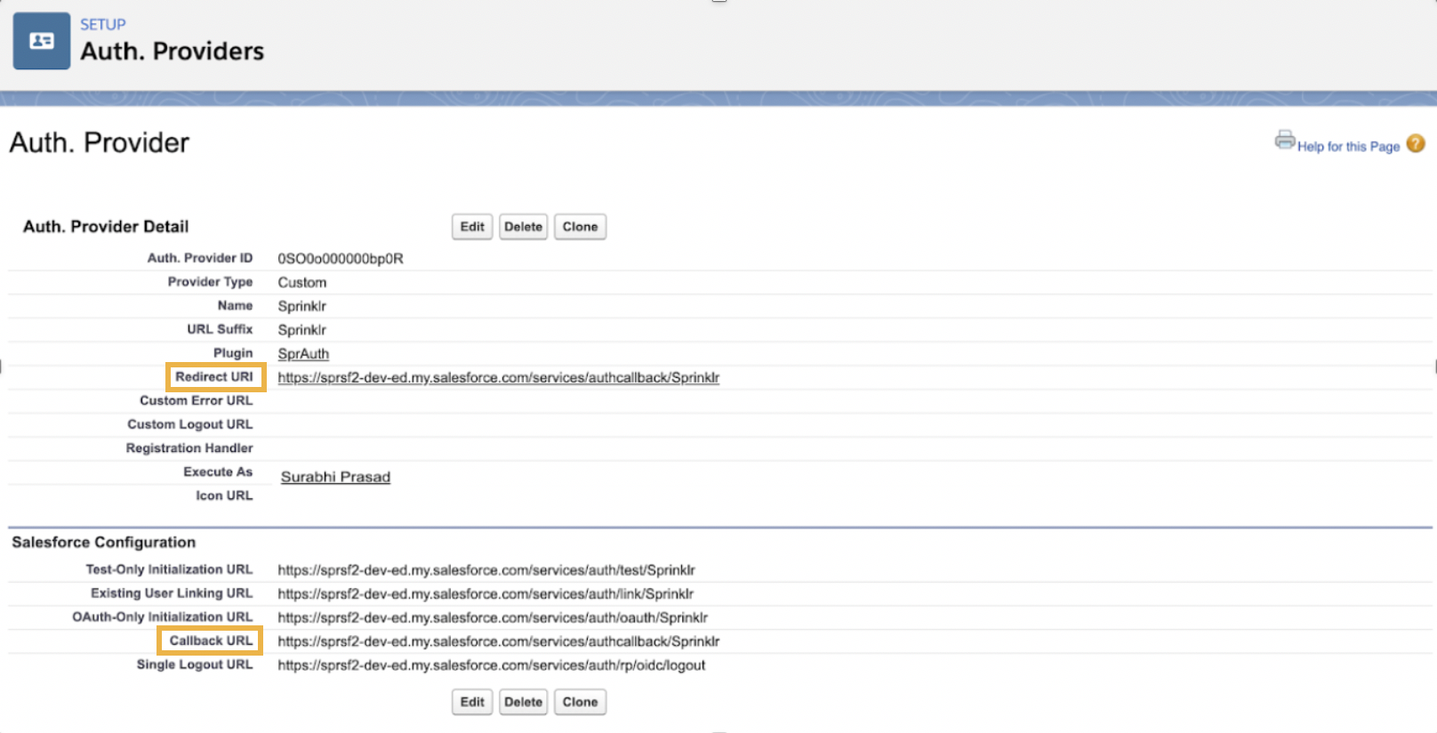 Confirming Redirect URI and Callback URL are the same in the Auth Providers