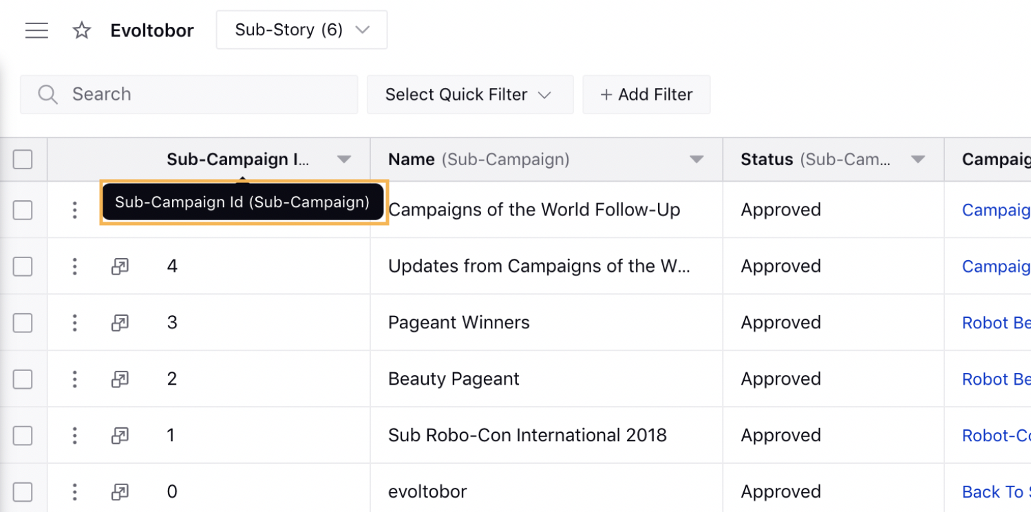 Viewing Sub-Campaign ID Column within the Production Dashboards