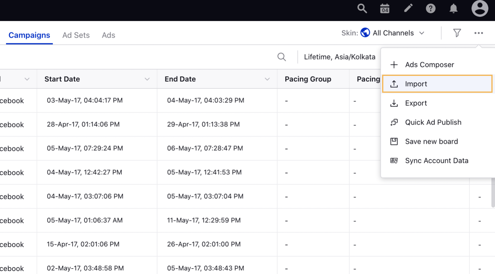 Importing Media Files via Ads Manager